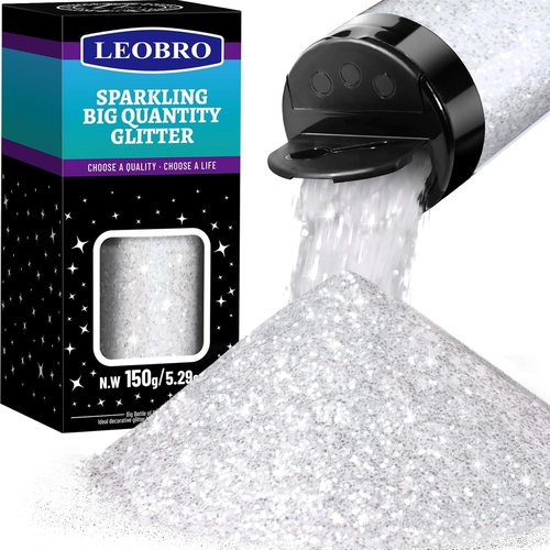 LEOBRO White Glitter - 150g Snow Chunky Glitter for Crafts & DIY Tumbler | Perfect for Party & Christmas Decor