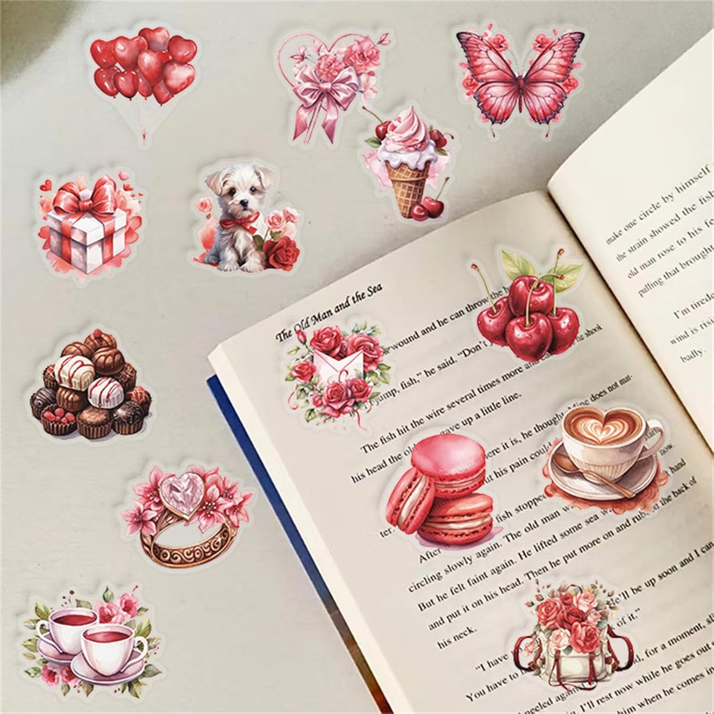 SVGDHZK 50pcs Album Valentine's Day Transparent PET Stickers Vintage Valentine Stickers Sweet Confession Sticker
