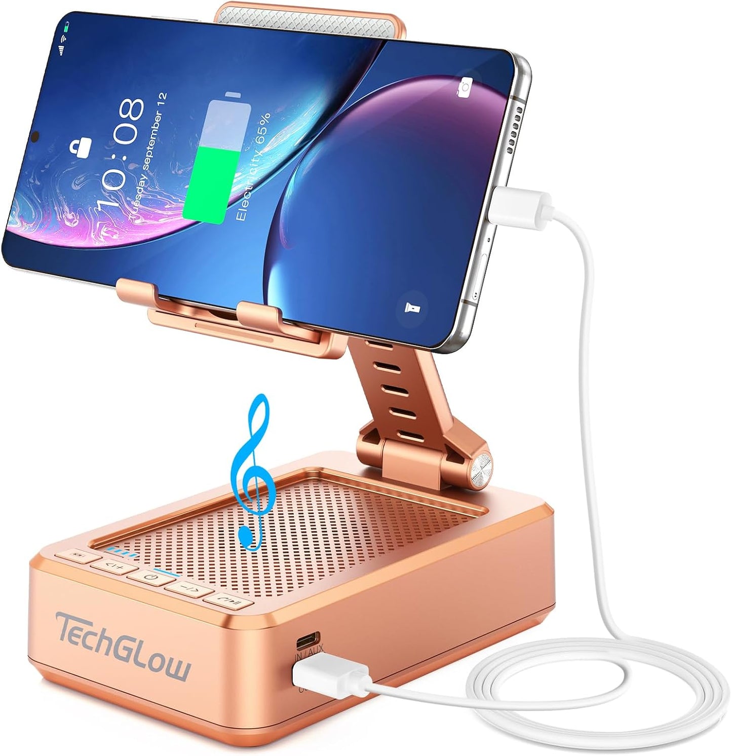TechGlow Gifts for Men Women Foldable Cellphone Stand with Bluetooth Speaker and Charging Function Birthday Gift Idea