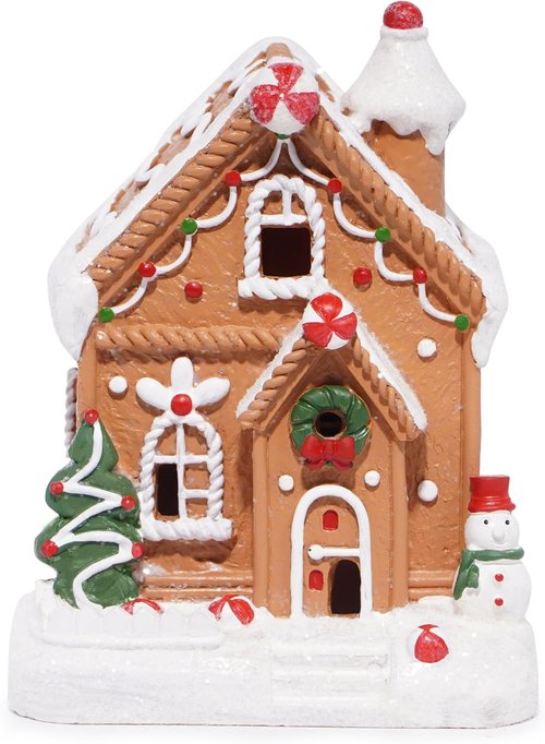 Hodao Gingerbread House Decoration | Handmade Polyresin Xmas Figurine for Winter Decor (Brown)