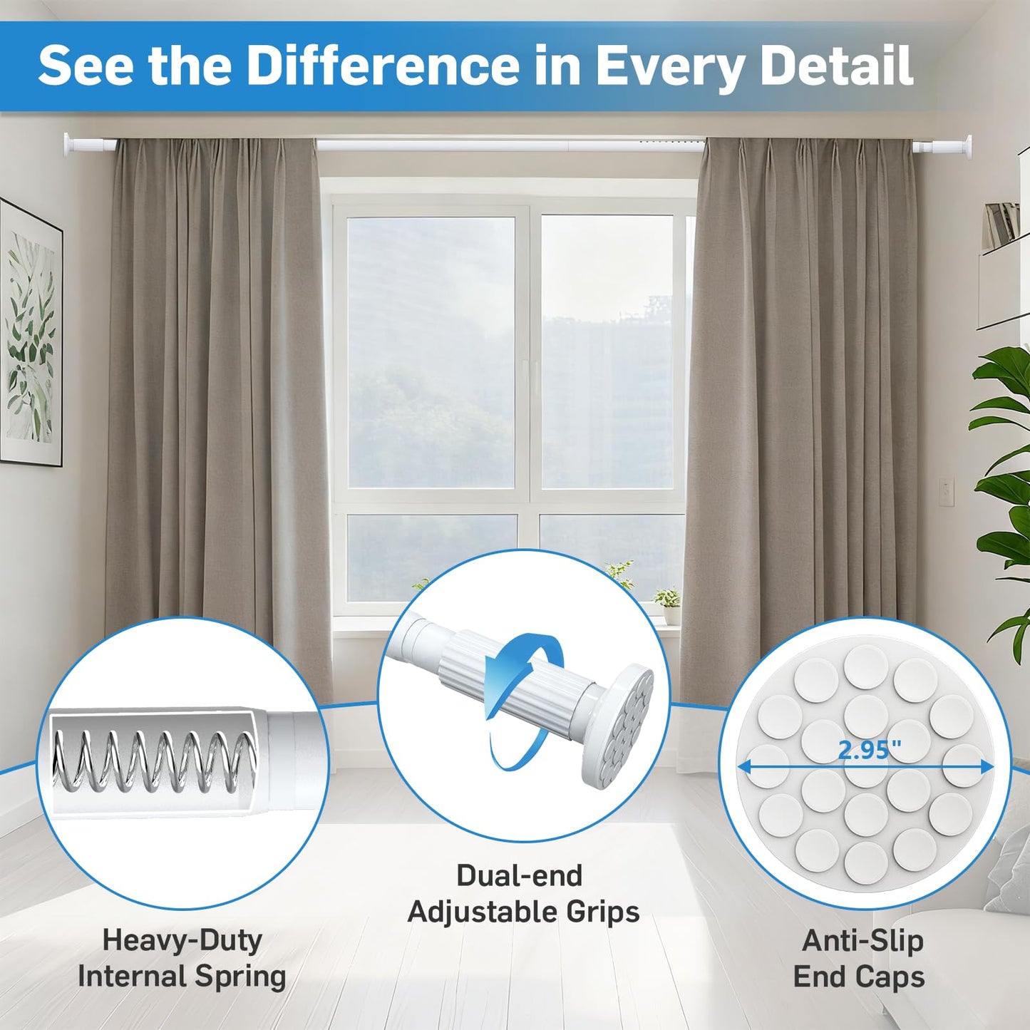 Tension Curtain Rod 51-166 Inch(4.25-13.83Ft), Extra Long Outdoor Tension Rod for Patio Window, No Drill Dual-End Adjustable Spring Shower Rod, Rust Proof Easy to Install, Rod Diameter 1.26In, White