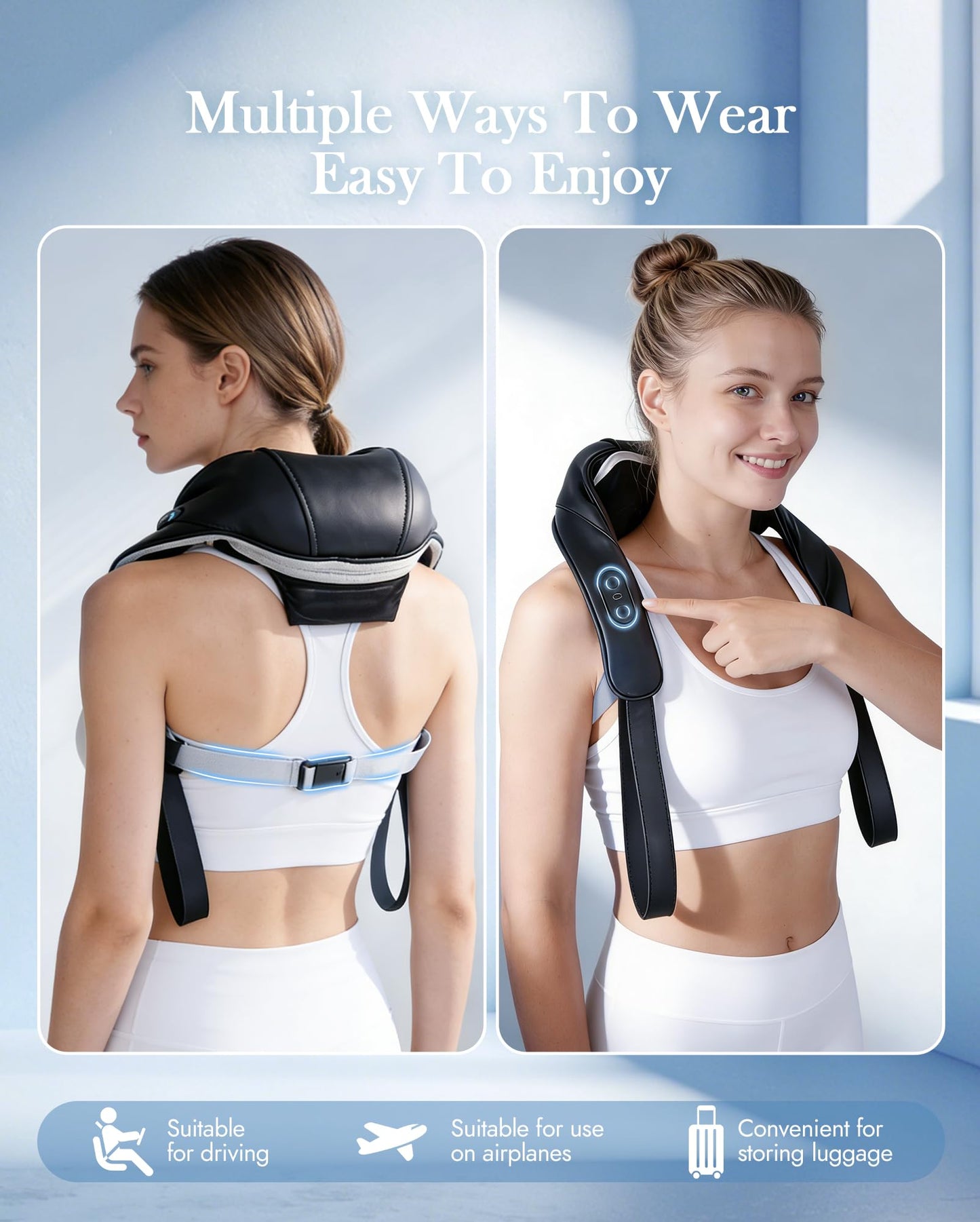 LOOMELL Neck Massager with Heat Cordless: Shiatsu Back Shoulder Massage Tools for Pain Relief Deep Tissue Electric 4D Kneading for Muscle Remedy Lymphatic Drainage Gifts for Men Women Mom Dad (Black)