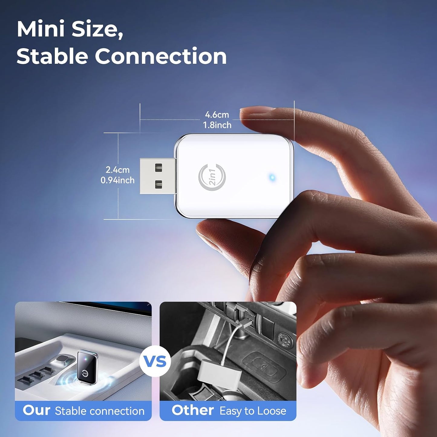 CZOCPOS 2 1 10 11 Wireless Carplay Adapter for iPhone, Convert Wired Car Play to Wireless, in Plug and Play Mini