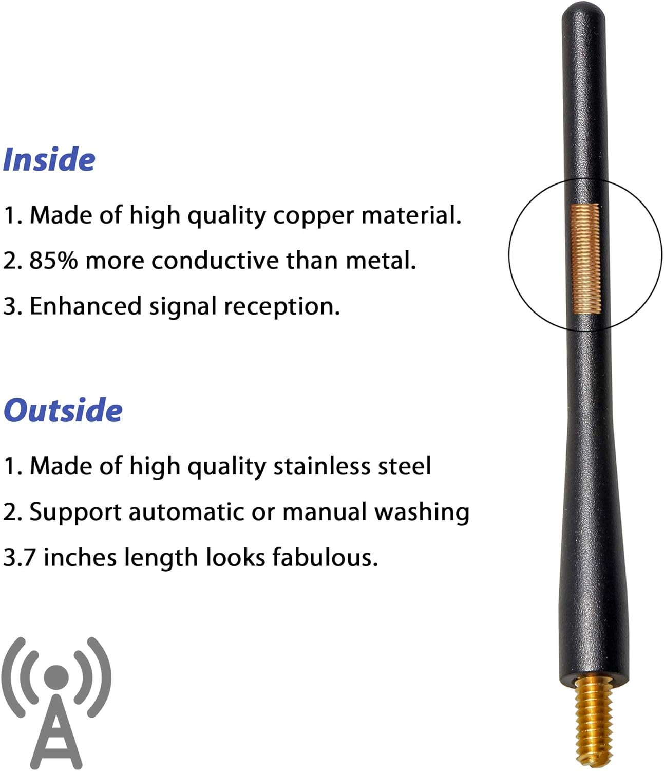 Anina 2009-2019 1500 4.7 Inches Car Radio Antenna Mast for Dodge Ram Aluminum Alloy Antenna Replacement