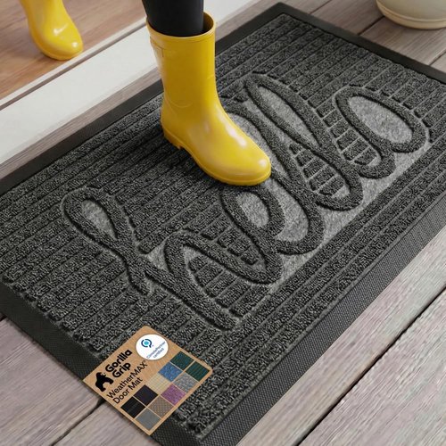 GORILLA GRIP Waterproof All-Season WeatherMAX Doormat - 35x23 Natural Rubber, Stain & Fade Resistant, Easy Clean, Charcoal