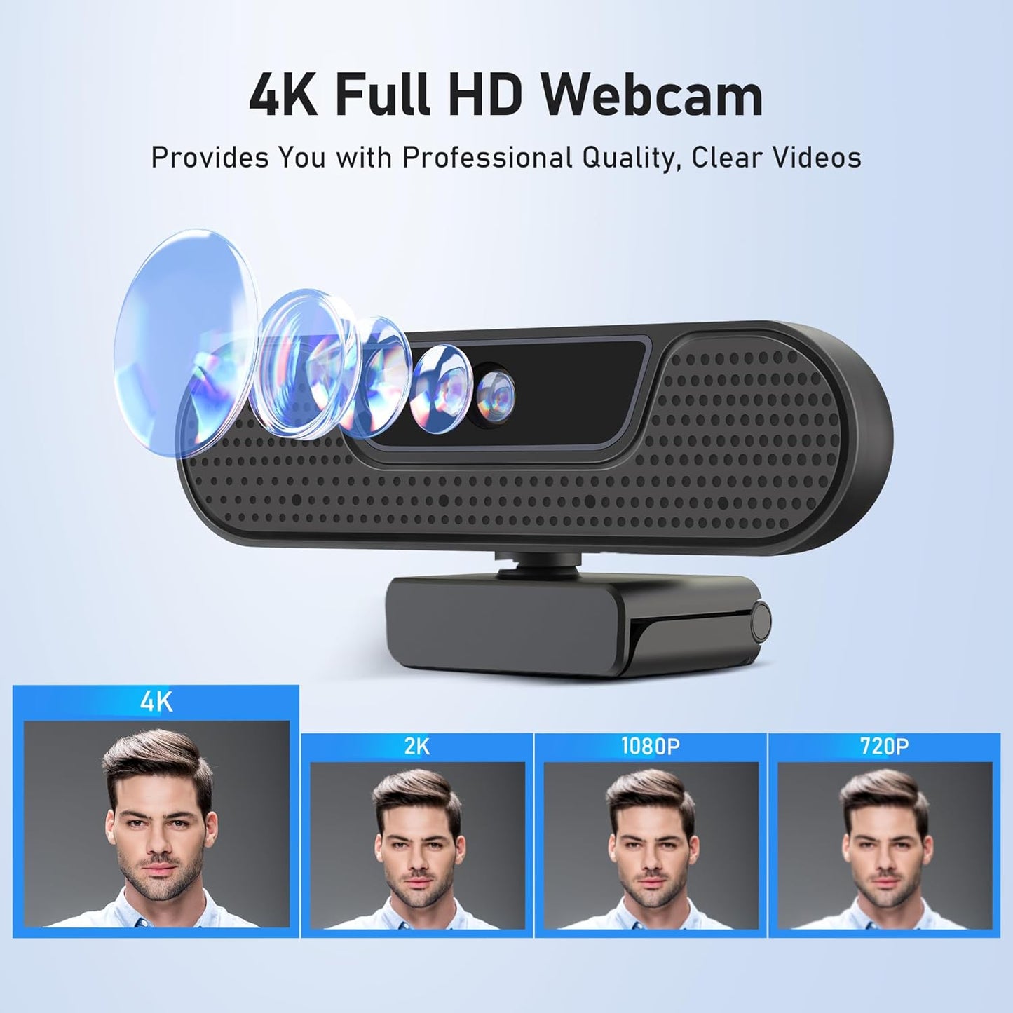 saylas 4K 4 W8GS 85 Webcam with Noise Cancellation Microphone, Web Cam, Privacy Cover, FOV, Plug & Play Web Streaming