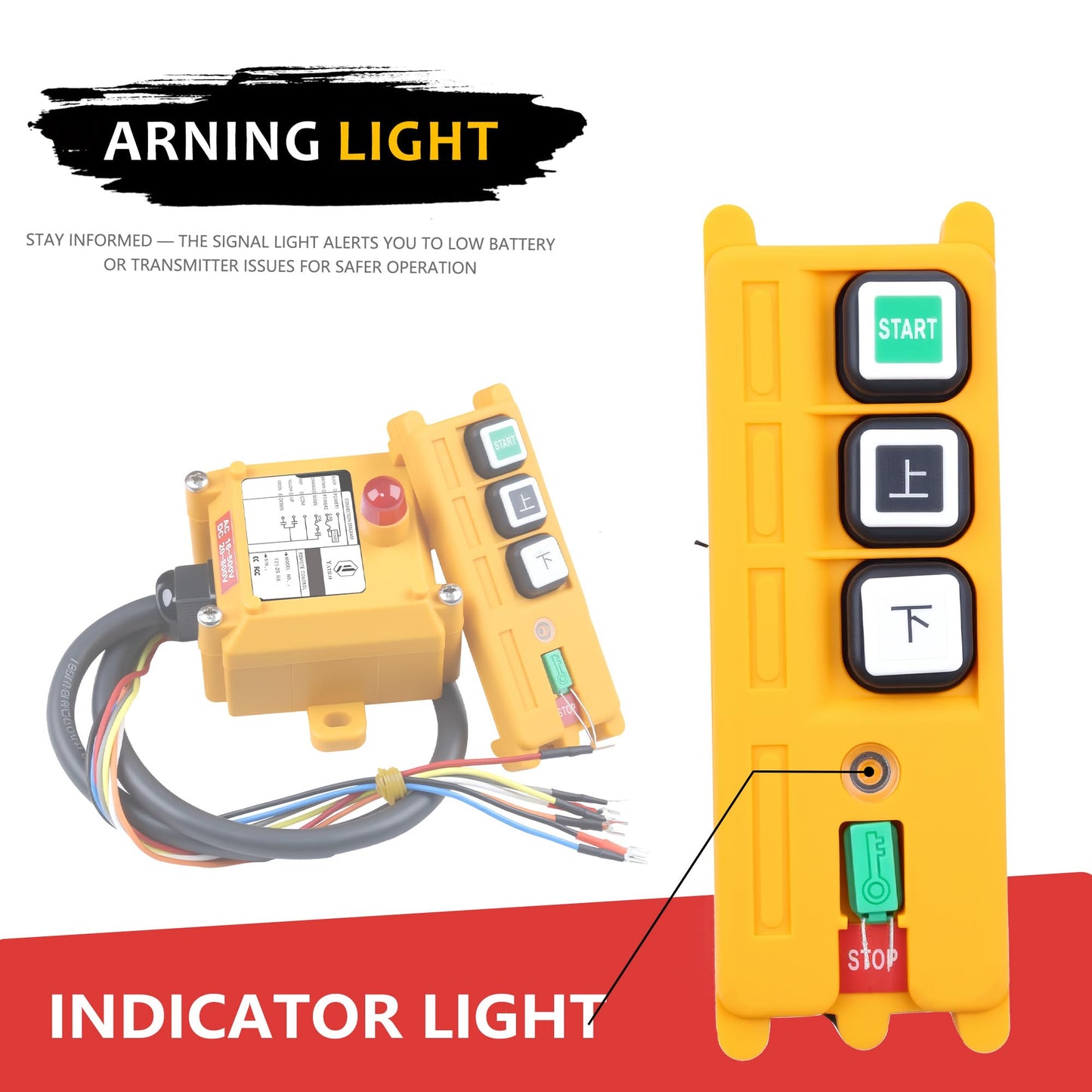 Yatilo F21-2S Industrial Wireless Crane Remote Control Kit for Overhead Crane, Hoist and Winch, 2 Channels, Universal Wide Voltage 16V-440V AC/DC, IP65 Waterproof (1 Transmitter & 1 Receiver)