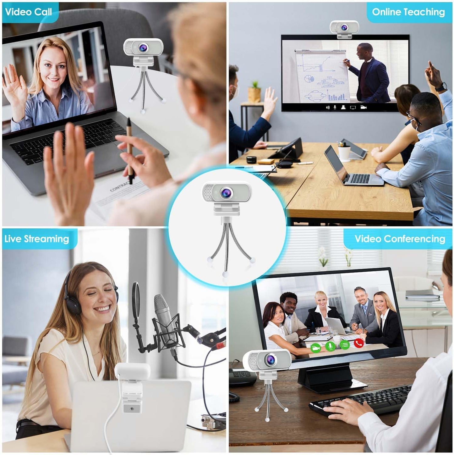 ToLuLu 1080P Webcam with Tripod Privacy Shutter: FHD Web Camera with Mic, Plug & Play USB A USB C Webcam with Stand