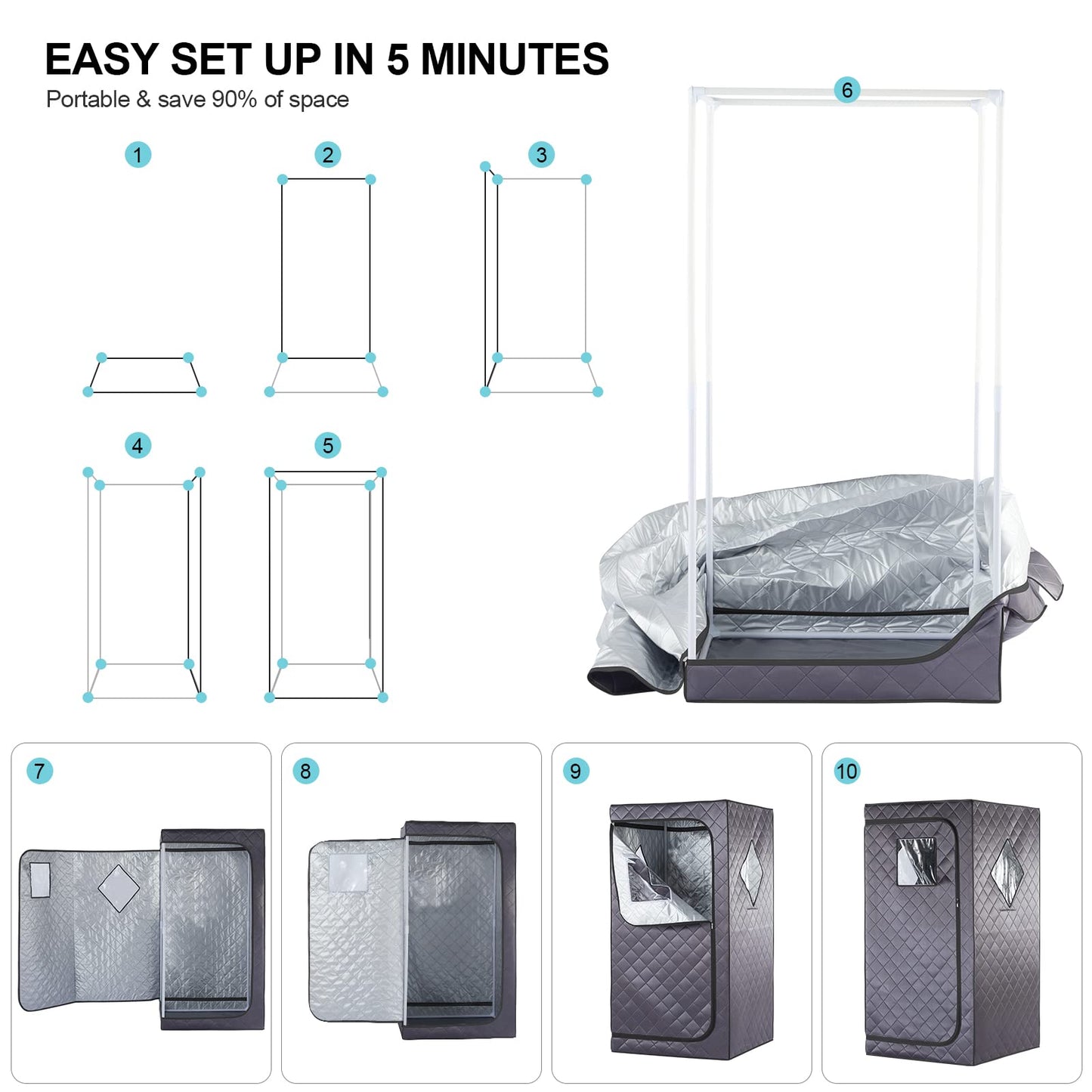 iDOTODO Full Size Home Sauna, Portable Steam Sauna for Home Spa, One Person Foldable Lightweight, Full Body Sauna Tent for Relaxation, 1500W & 4L Steamer Generator, Remote Control, Foldable Chair