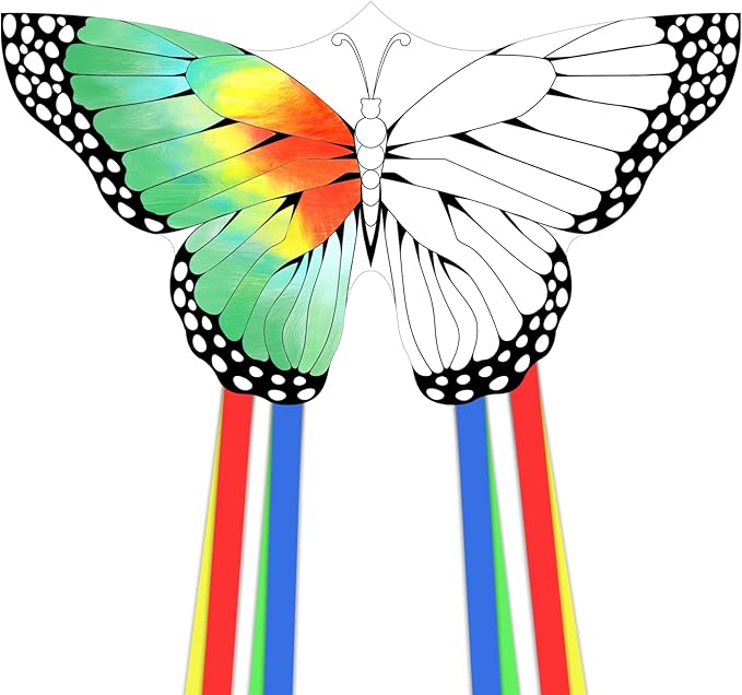 Simxkai Butterfly Kite for Kids & Adults, Easy to Fly Blue Big Kite for Beginners, Line Handle Included (1Pack 2Pack)