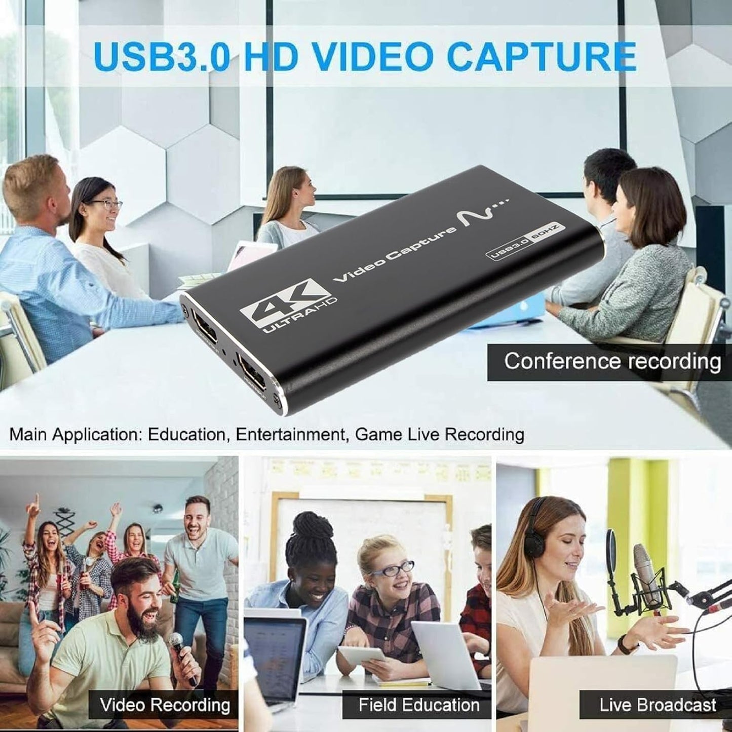 MOUDOAUER 3.0 4K 1080P 60HZ Capture and Stream Video Recorder Grabber, HDMI to USB Video Capturer for Game Recording