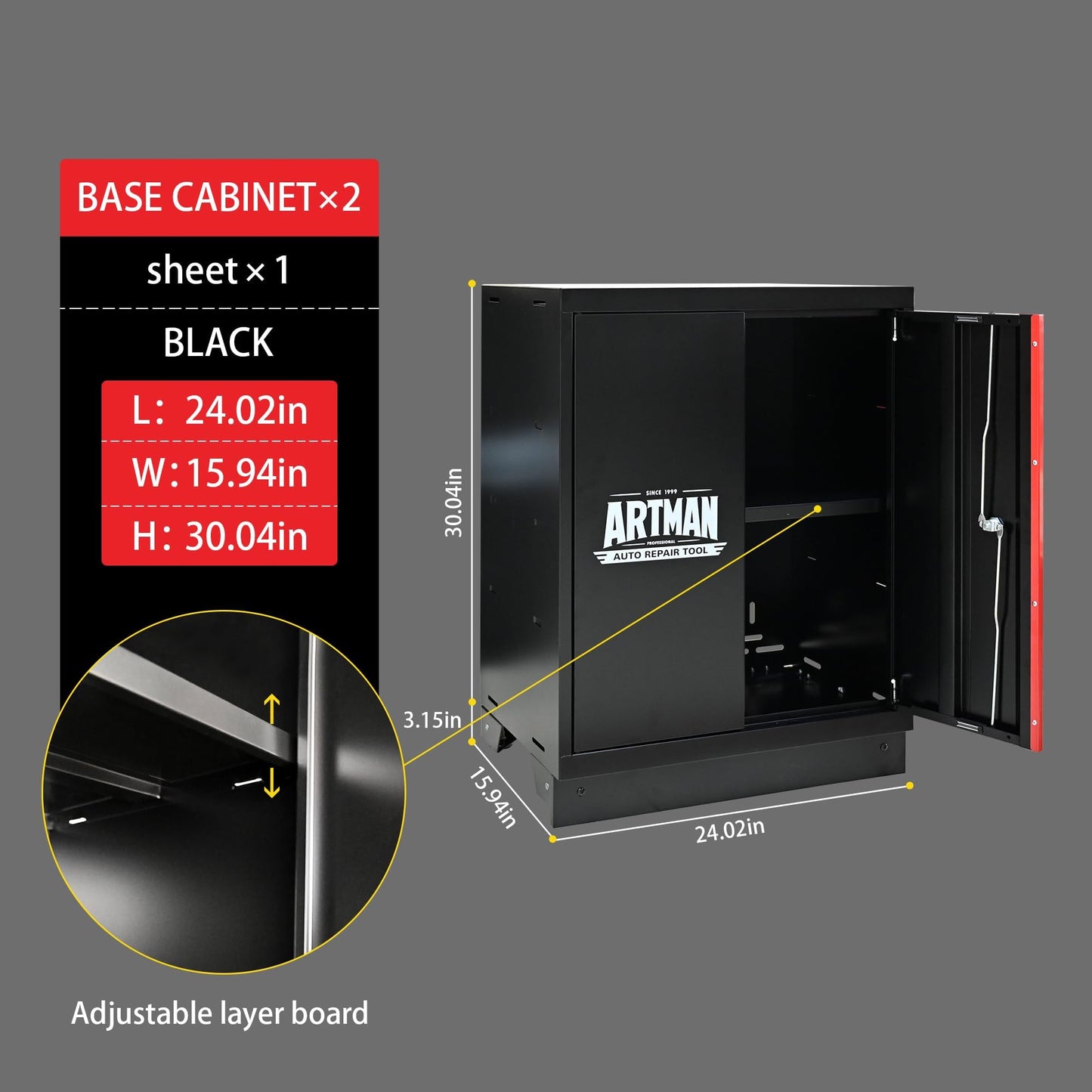 S.Walt Pre-Assembled Garage Storage Cabinet System, No Assembly Required, 6-Piece Workshop Cabinet Set in Black & Red with LED Lights, Wood Worktop, Key Locks, Adjustable Doors and Legs