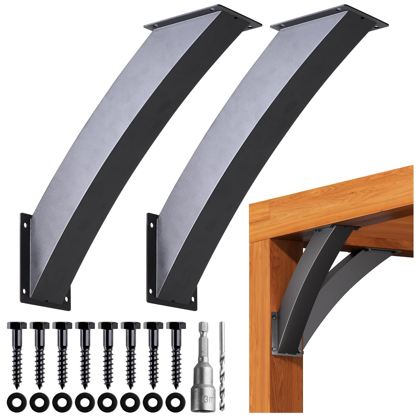 Epcee Heavy Duty 45 Degree Angle Support Bracket 4"×4" (Actual: 3.2"×3.2") Wood Beam Support Hardware Degree Post Bracket for Gazebos Pagola Porches 2Pcs