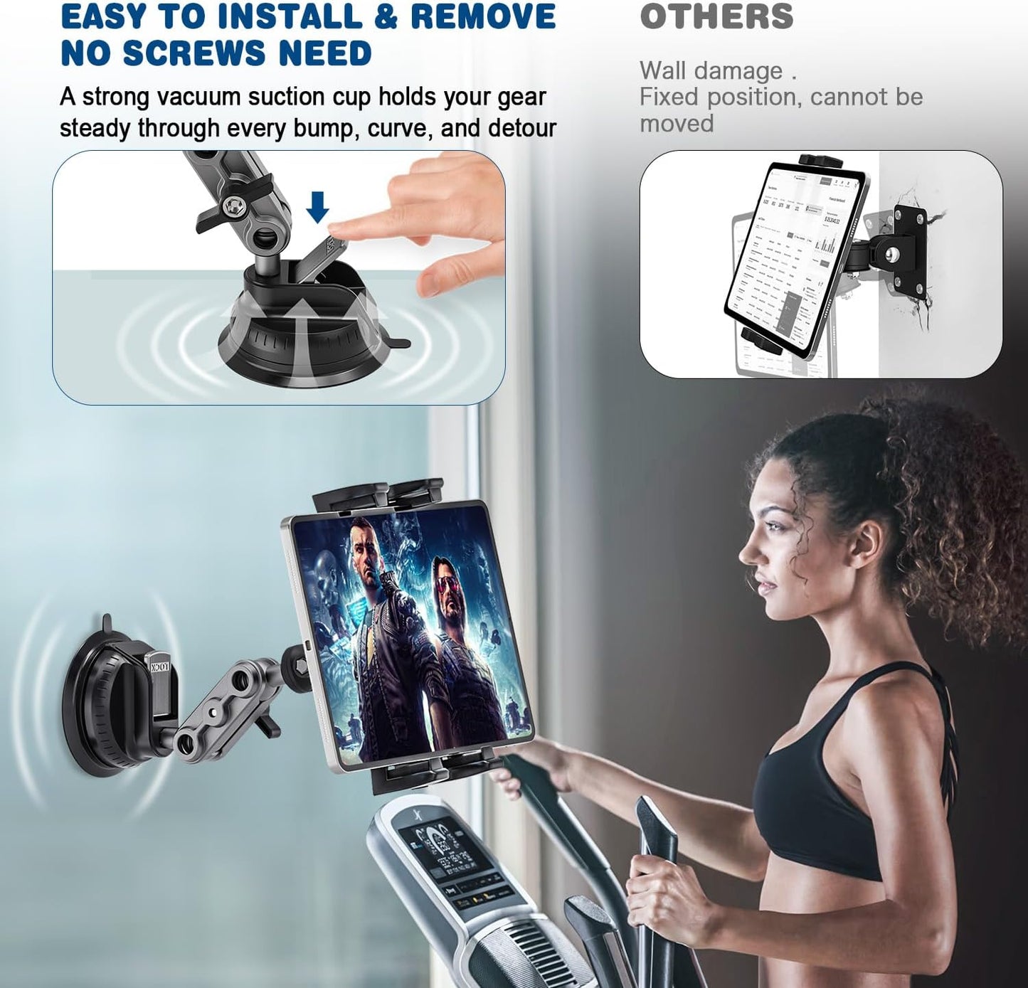 BAISHUN 360 4.7-12.9" Tablet Mount for Truck, Car Tablet Holder Heavy Duty Super Suction Cup/Adhesive Base iPad Stand