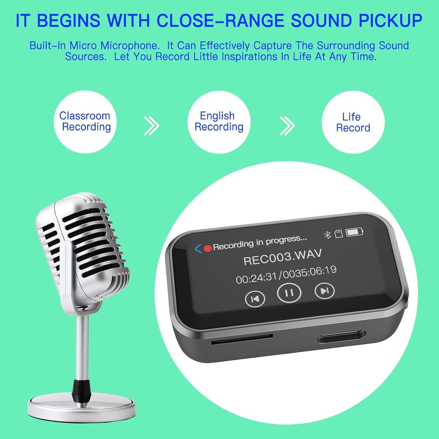 Jersonn MP3 32G 1.47 Mini Player with Bluetooth,Portable Digital Lossless Music Player with Built-in Speaker, in Full