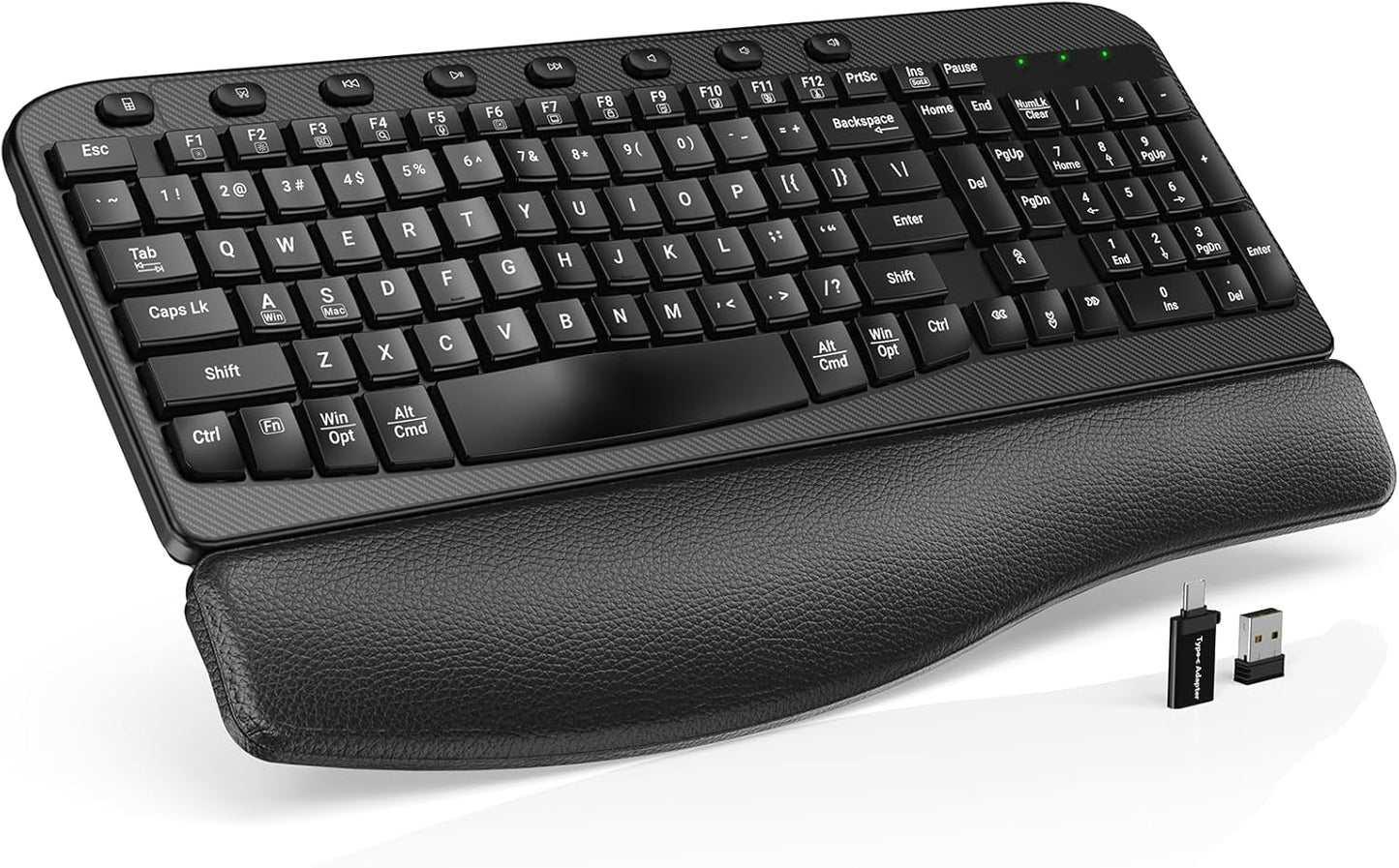 SABLUTE 2.4GHz Wireless Keyboard, Ergonomic Wave Keyboards with Cushioned Wrist Rest, USB Computer Wave Key Board
