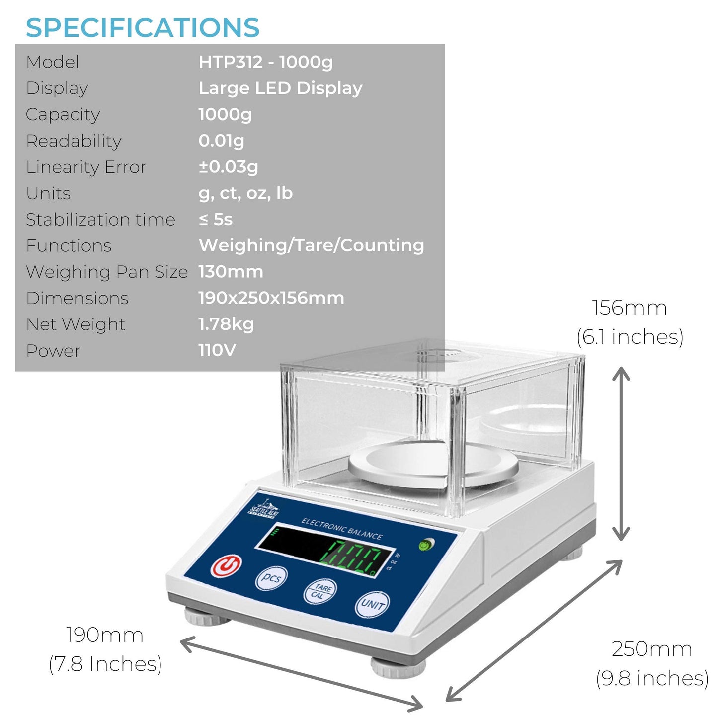 Seattle Alki Scientific Lab Analytical Precision Scale 3000g x 0.01g, Grams, Ounces, Pounds and Carats, 0.01g Accuracy Scientific Balance for Lab, Jewelry, Business, by Fristaden Lab