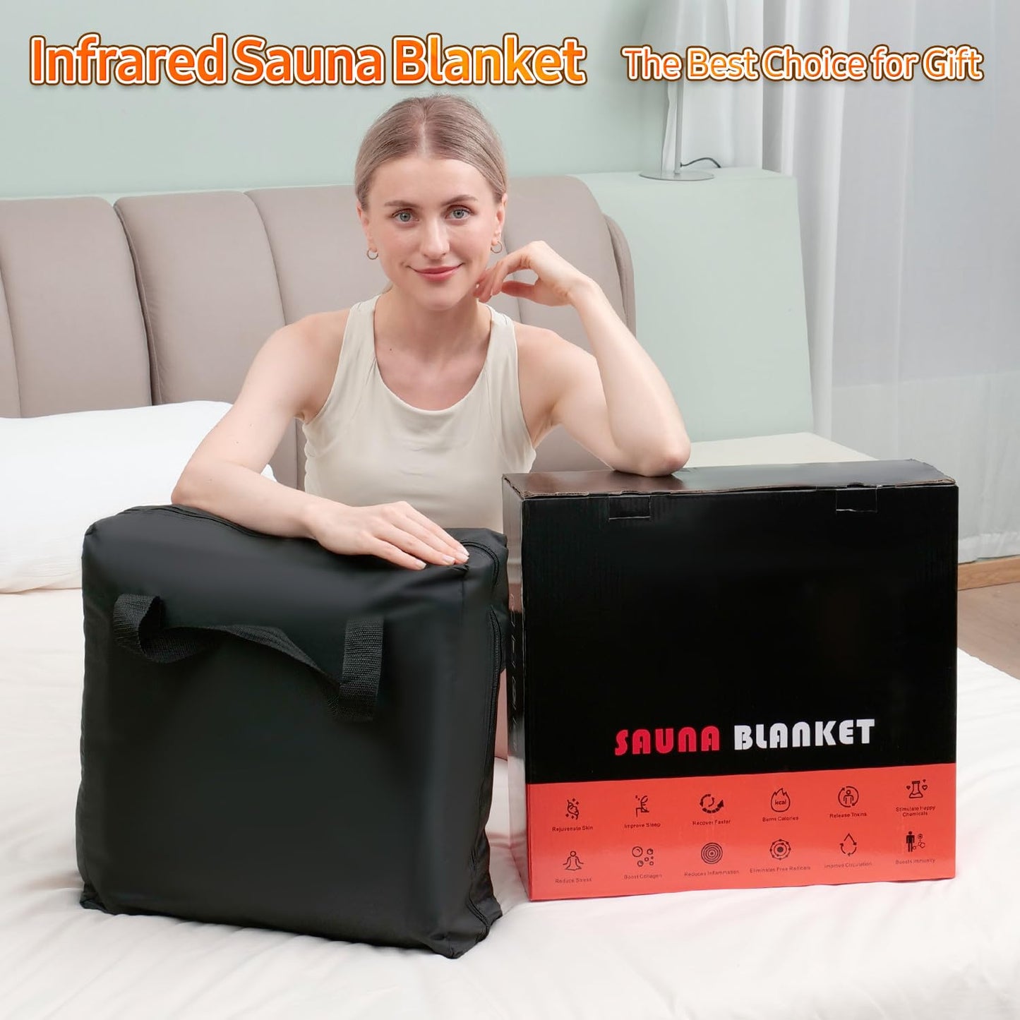 yamxun Infrared Sauna Blanket for Home: Extra Large Portable Sauna Blanket withFull Body Detox Wrap & Deep Heat Relaxation - Adjustable 86-176°F Far Infrared Therapy 20-60 Min Timer 74.8 x 35.5Inch