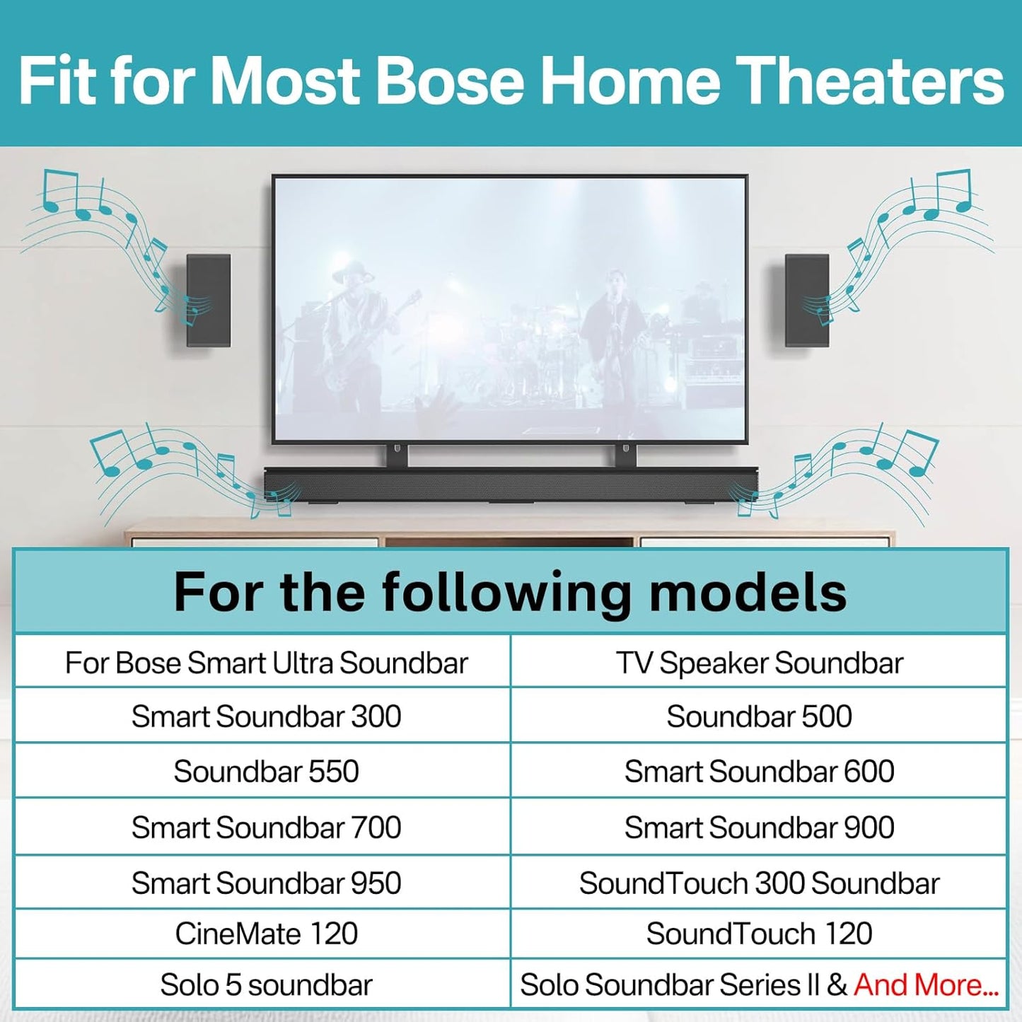 tiebutie Sound Bar Mounts Under TV for Bose Soundbar Mount with Speaker Mounts and Remote Holder - Adjustable Height