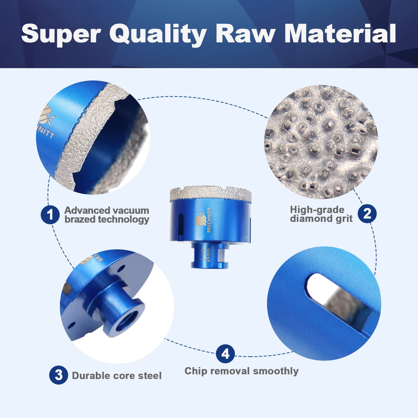 2-1/2 Inch Diamond Core Drill Bit for Porcelain Tile Ceramic Marble Granite Diamond Core Drill Bit Set - 1/4"-4" Tile Hole Saw