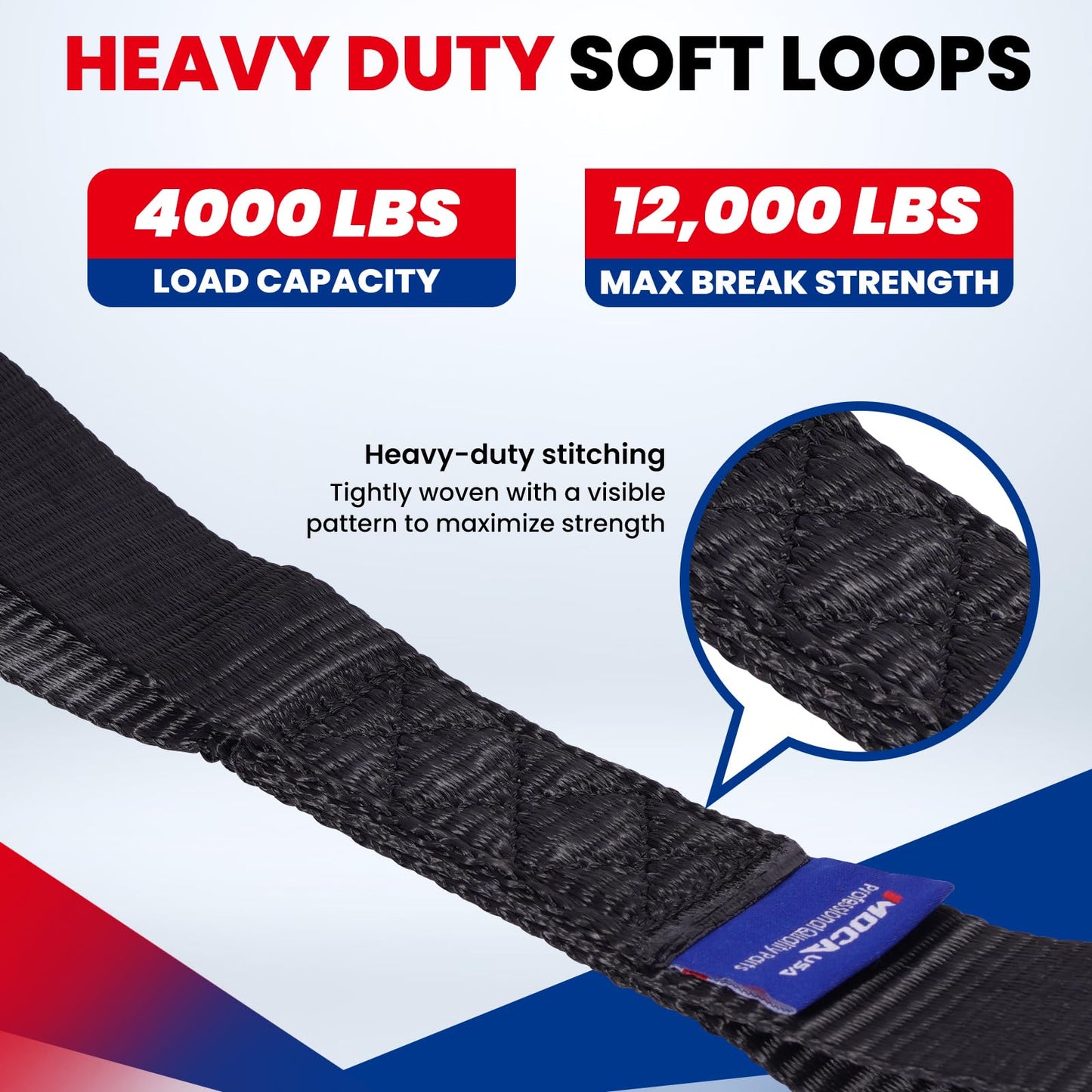MOCA 8-Pack Soft Loop Tie Down Straps 12000 Lbs Breaking Strength 1.6 x 17 inches, Heavy Duty Tie Down Loops for Secure Trailering of Kayak, Motorcycles, ATV, UTV (8 Pieces, Black)