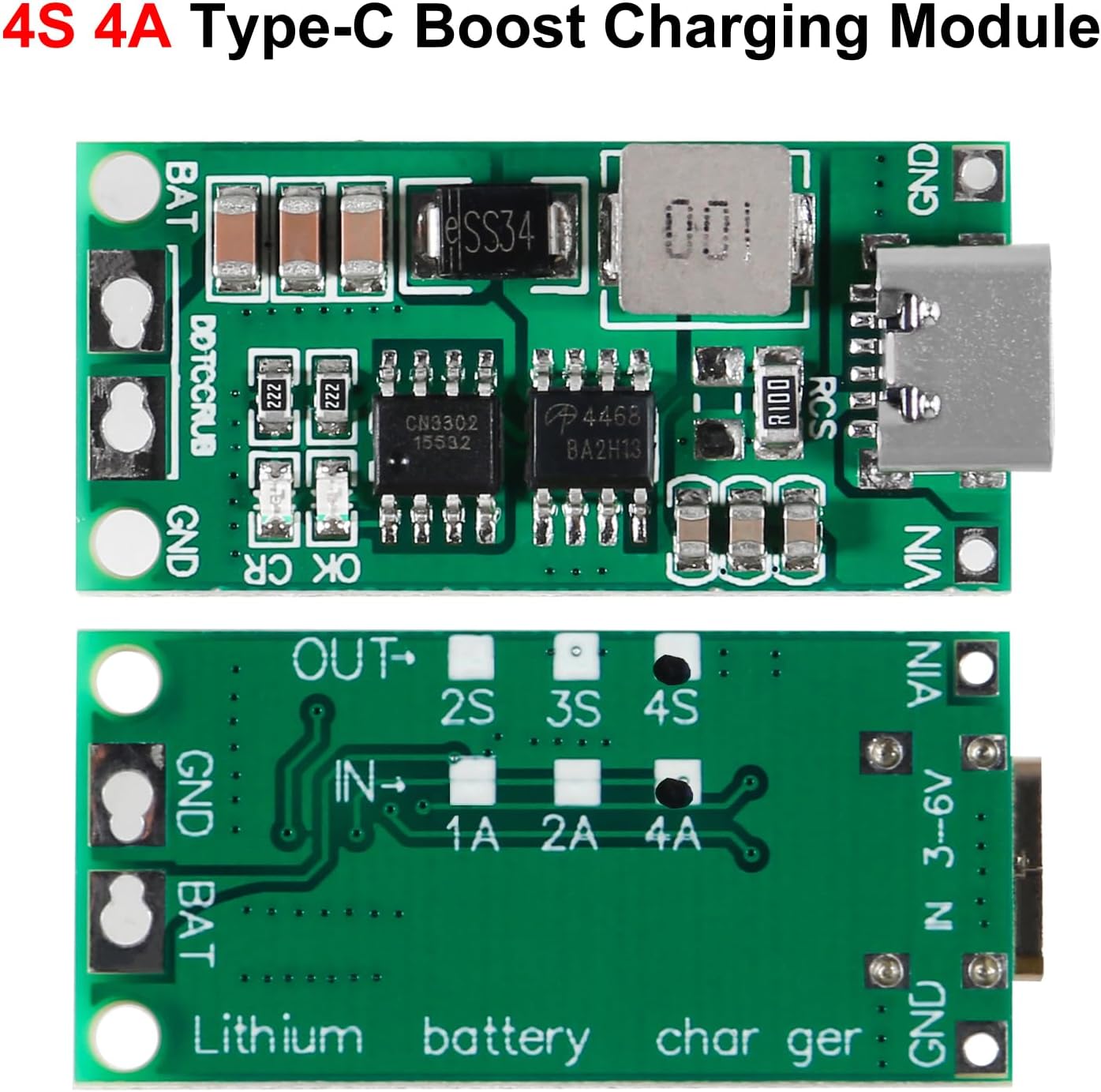 AITIAO 2PCS 2S 3S 4S 1A 2A 4A 18650 Bank(4S 4A) Type C BMS Lithium Battery Charger Board USB C Step-up Boost Module
