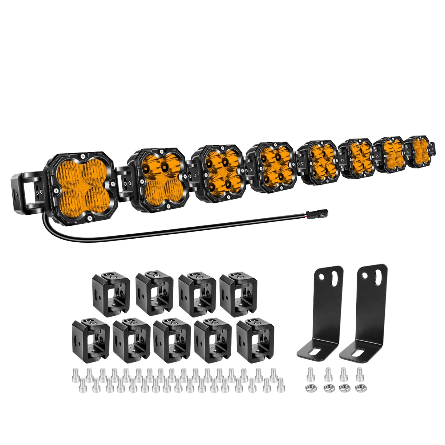 Willpower 52 inch 240W Amber Straight Curved Adjustable & Linkable LED Light Bar with Wiring, Spot Flood Beam Off Road 4X4 Driving Fog Lights for 12V 24V Vehicle 8WD Car UTV SUV Truck Tractor Trailer