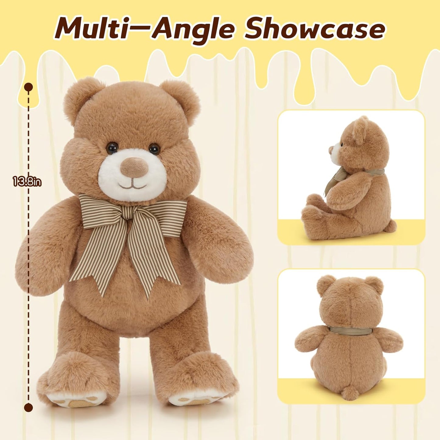 Skiennix 14" Teddy Bear Plush | Soft Snuggle Toy with Chubby Face & Bow Tie | Perfect Gift for Kids & Adults