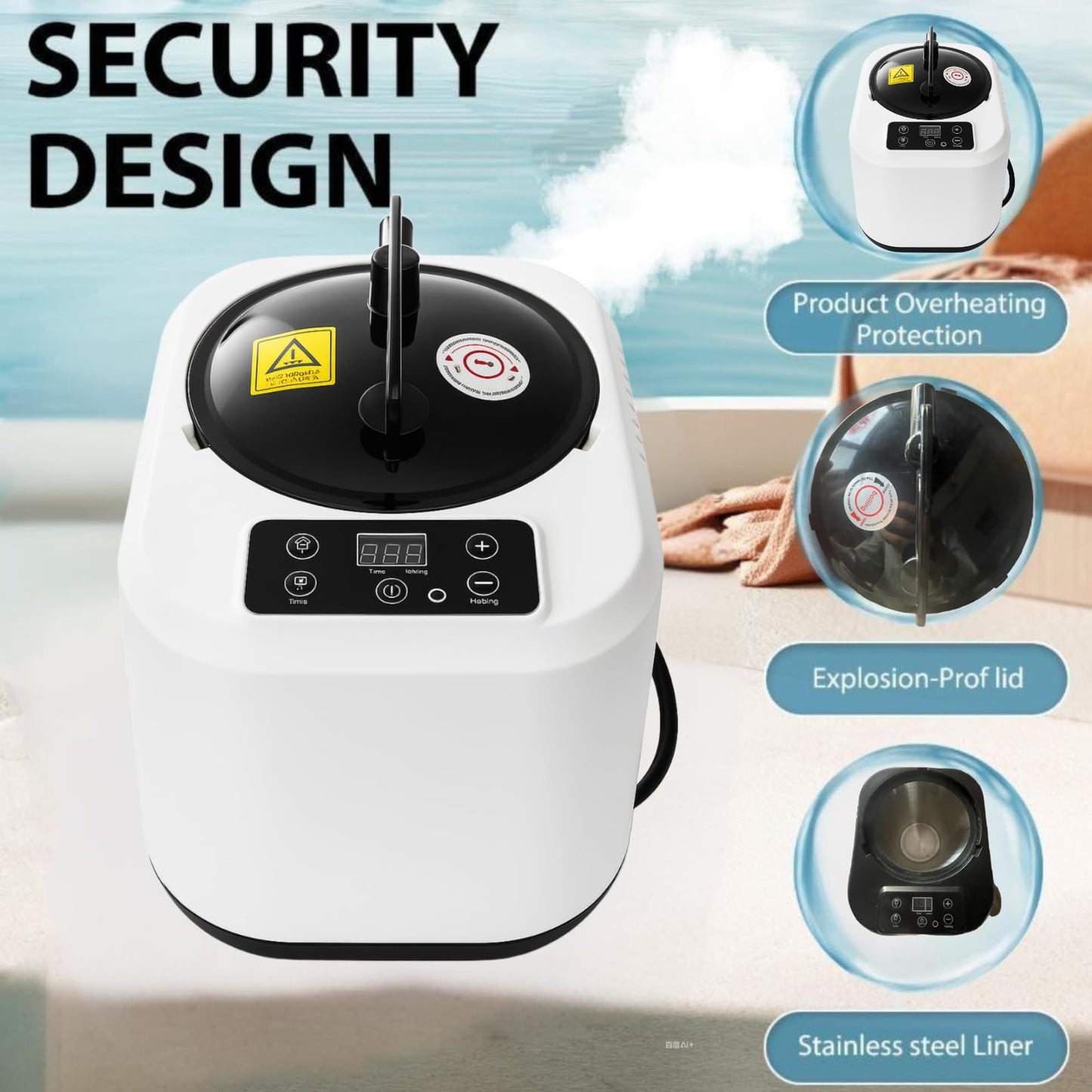 HOSOUTION 5L Sauna Steamer with Larger Volume and More Steam Output, Fcc Certified 5L & 2000W Steam Generator, Sauna Steamer Machine with Remote Control, Portable Sauna Steamer, White