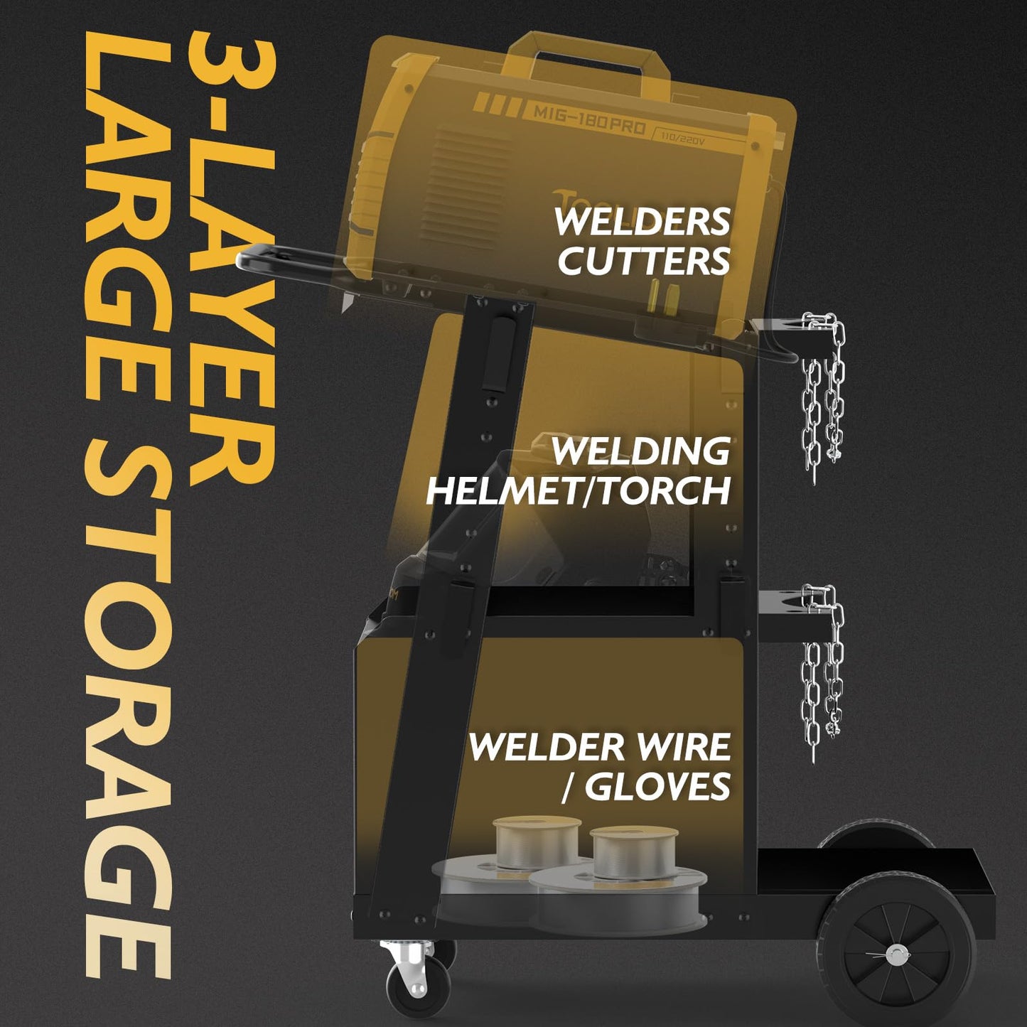 TOOLIOM Welder Cart & Welding Trolley for MIG/TIG/Stick Welders & Plasma Cutters Heavy Duty, Large Capacity Lockable Cabinet & 360 Swivel Wheels