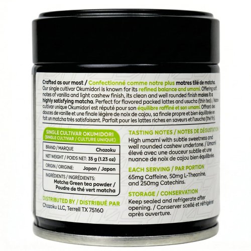 Chazoku Okumidori Matcha Green Tea Powder - Ceremonial Grade, First Harvest | 35g Tin - Authentic Japanese Flavor