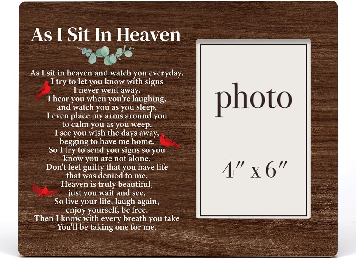 Zauly Sympathy Gift Picture Frame - Memorial Frame for Loved Ones | 4 x 6 Inch, 'As I Sit in Heaven'