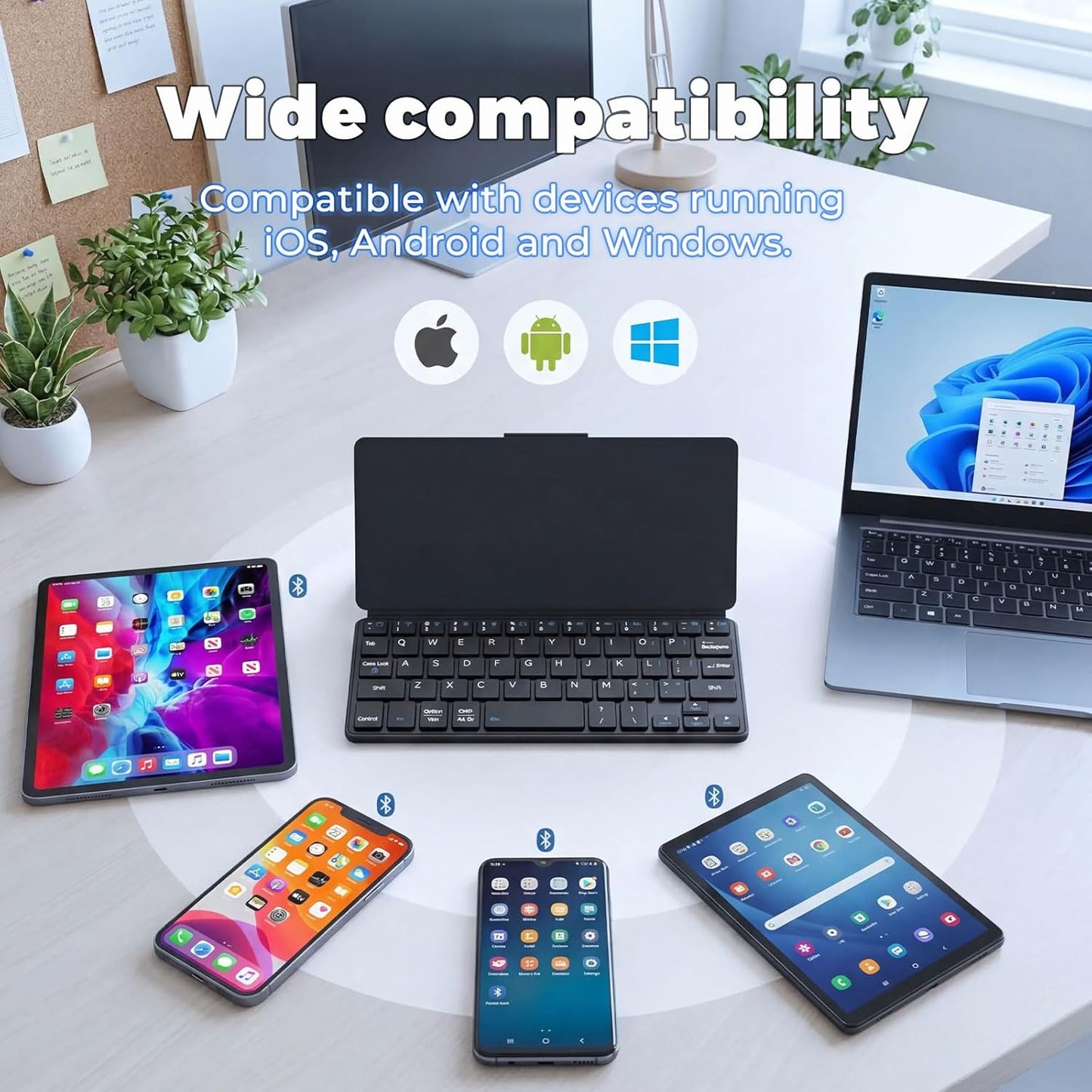 CMARS 150 Mini Bluetooth Keyboard for iPad, Universal Portable Wireless Keyboards with Adjustable Stand & Integrated