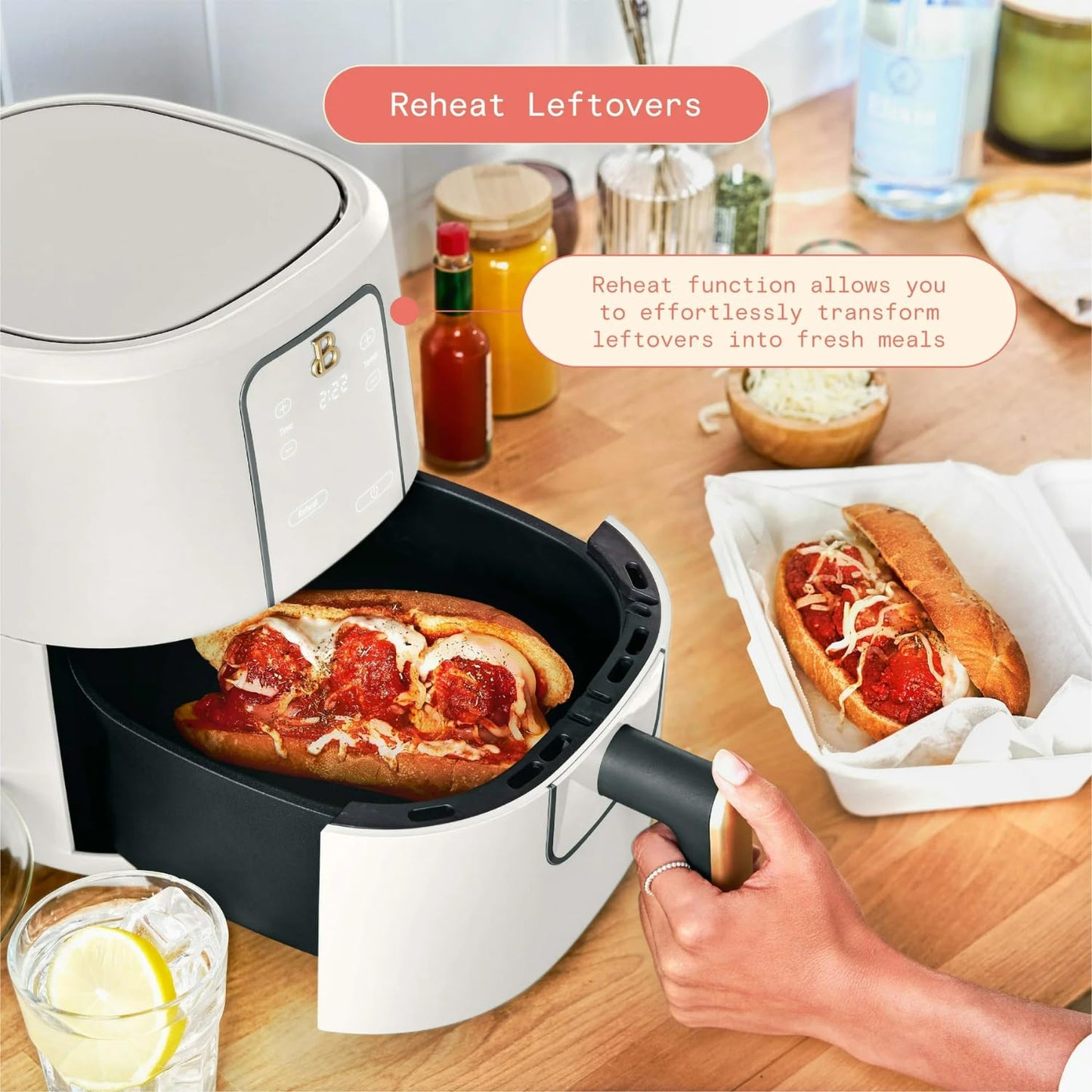 B - 3-Quart Digital Air Fryer, TurboCrisp Technology, 4 Presets, 170°F-400°F, Non-Stick, Dishwasher Safe, 1200 Watt. (White Icing)