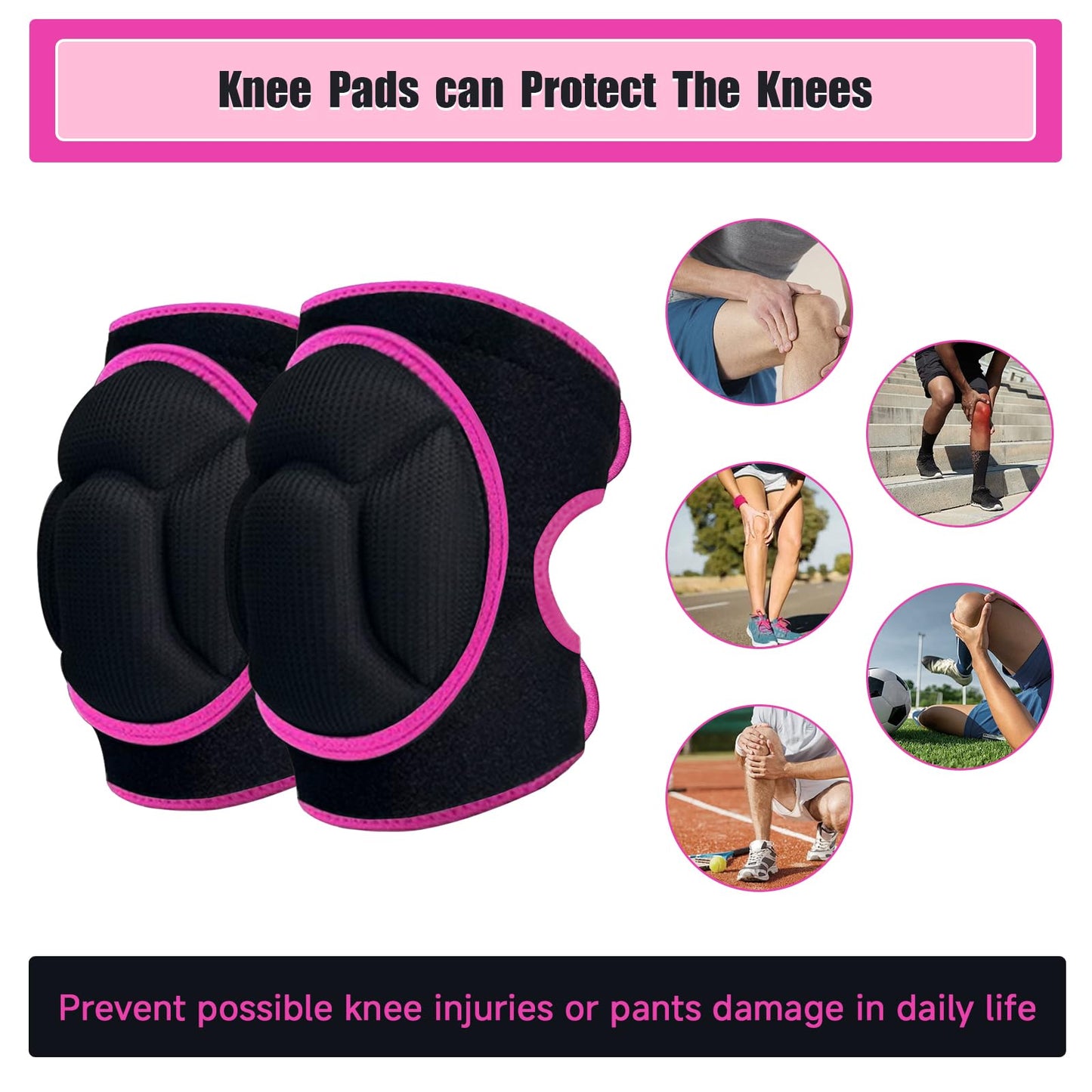 Knee Pads, Thick Sponge Anti-slip, Collision Avoidance Knee Pads, for Running, Mountaineering, House Working,Gardening Maintain (Pink, Large)