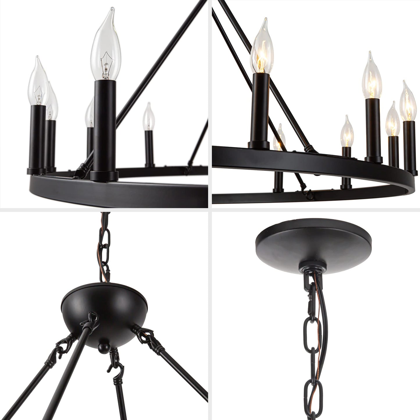 Psyverii 16-Light Black Wagon Wheel Chandelier Large Farmhouse Chandelier, Round Rustic Lighting, Farmhouse Light Fixture