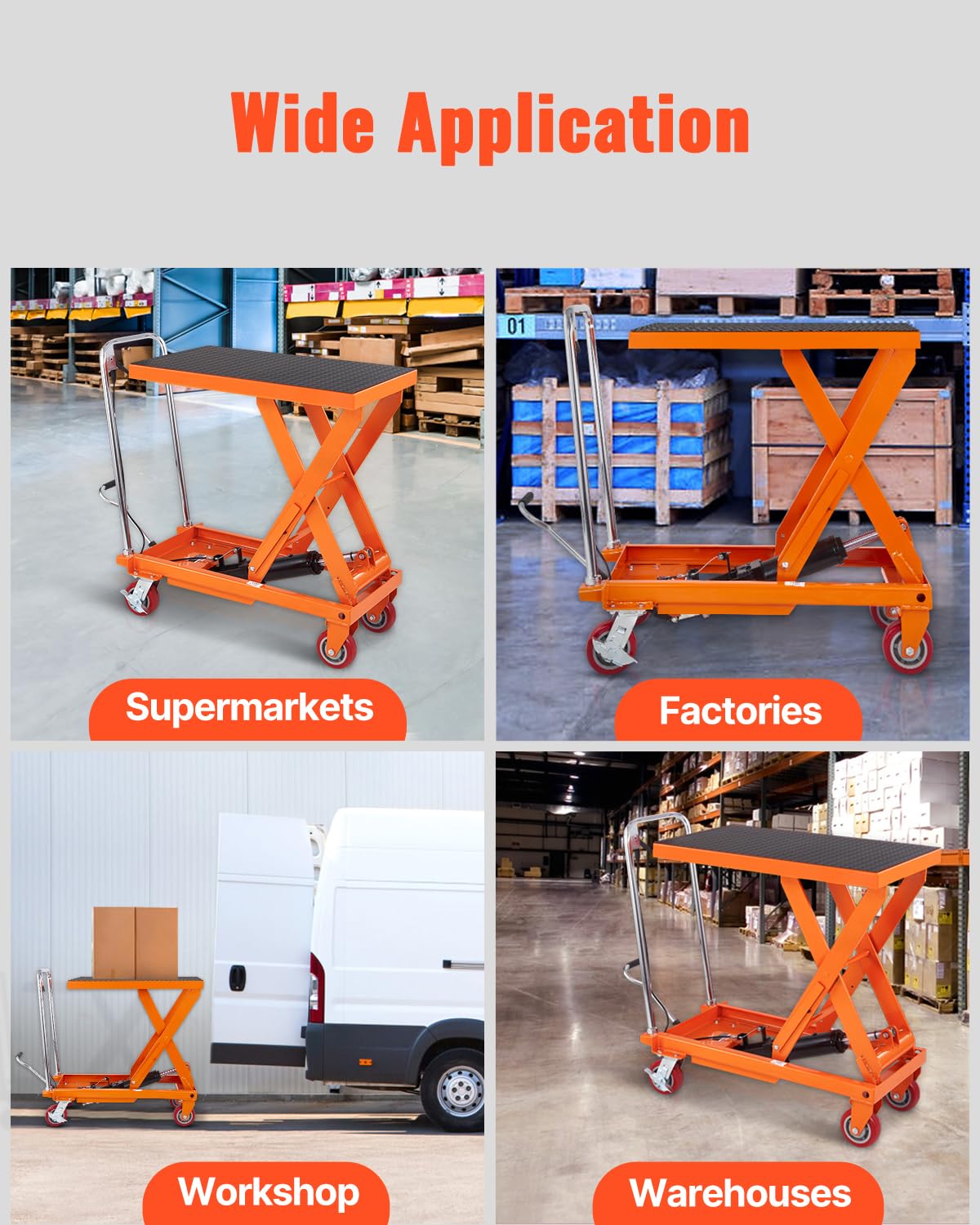 VEVOR 1100 LBS Hydraulic Lift Table Cart with 11"-35.4" Lift Range, Hydraulic Scissor Cart with Non-Slip Pad & 4 Wheels, Manual Single Scissor Lift for Material Handling and Transportation