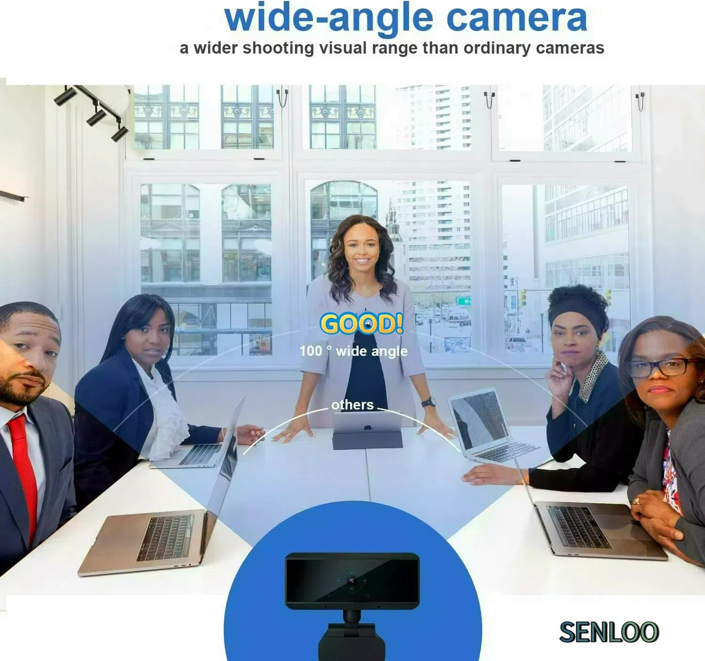 SENLOO 1080P Full HD Webcam - Webcam for Pc - Auto Focus Webcams - Wide Angle Camera with Built-in Dual Mic for Laptop