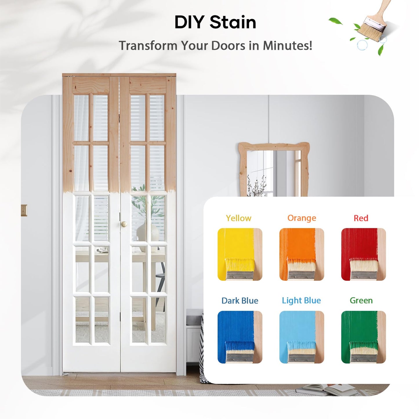 EaseLife Bifold Closet Door,for 32in x 80in (Double 16x80) Opening,French Glass Barn Doors with 2.66FT Concealed Bi-Fold Sliding Hardware Kit Included,Preassembled Door,Easy Install,DIY staining