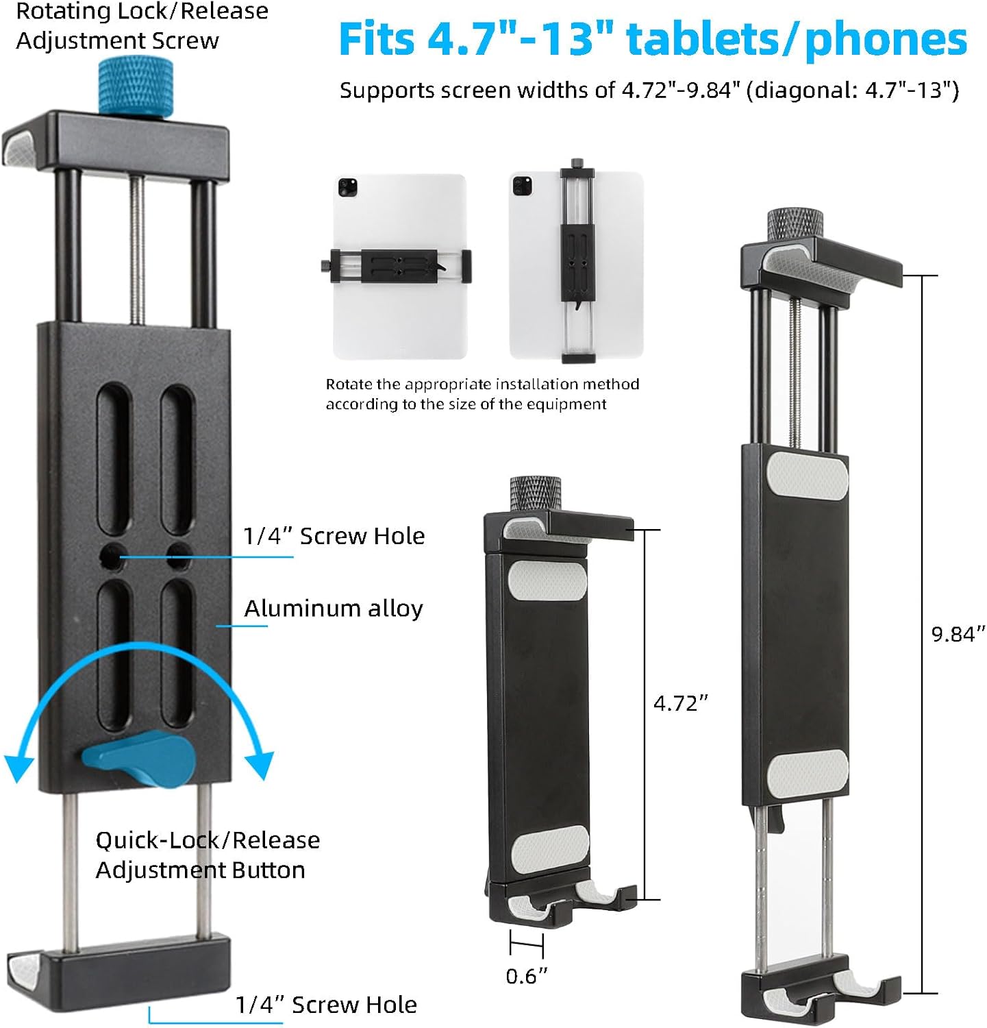 Leenconghui 4.7-15 inch Aluminum Magnetic Tablet Holder Mount for iPad Stand, Fits Metal Surfaces | Universal Stand