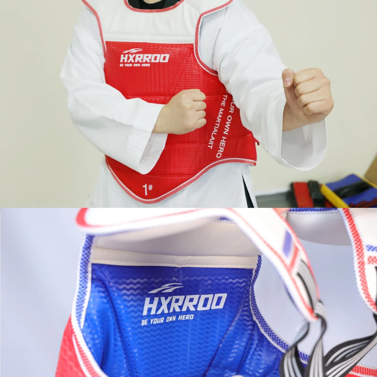 HXRROD Martial Arts Chest Guard, Red and Blue Reversible, Protective Training Equipment (1#)