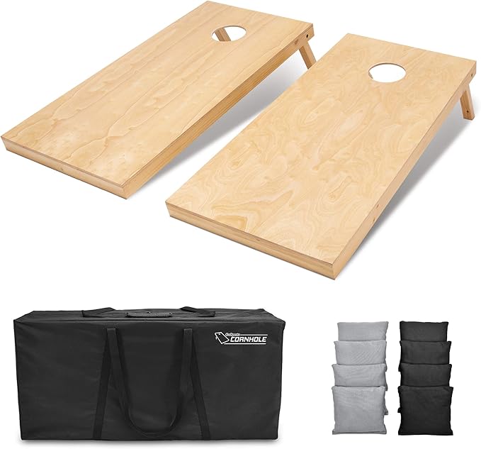 GoSports Regulation Size Wooden Cornhole Set with Natural Wood Finish - Includes Carrying Case