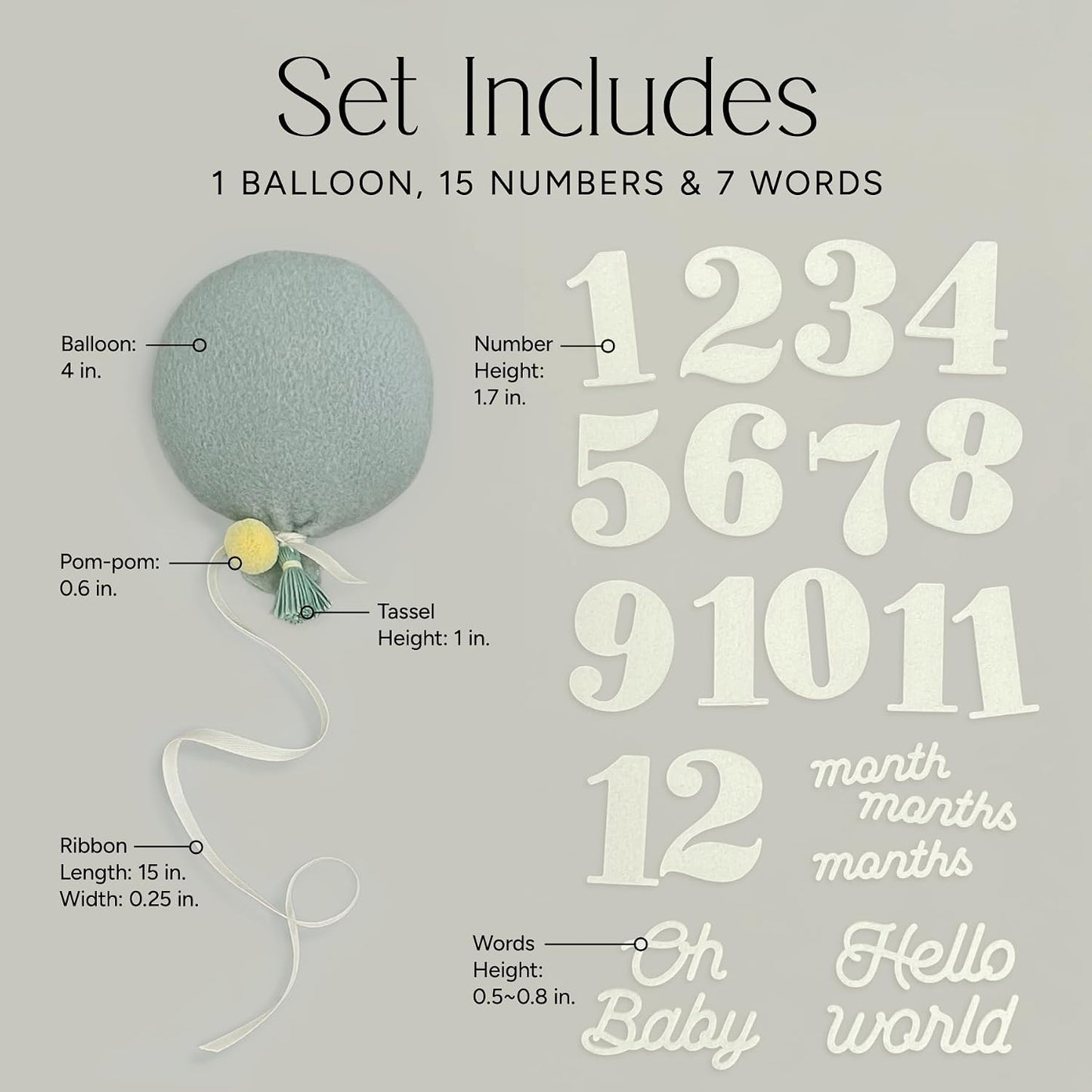 Set Balloon Baby Monthly Milestone Marker Signs, Photo Prop for Photoshoot | Stuffed Plush Balloon, Tassel, Pompom |
