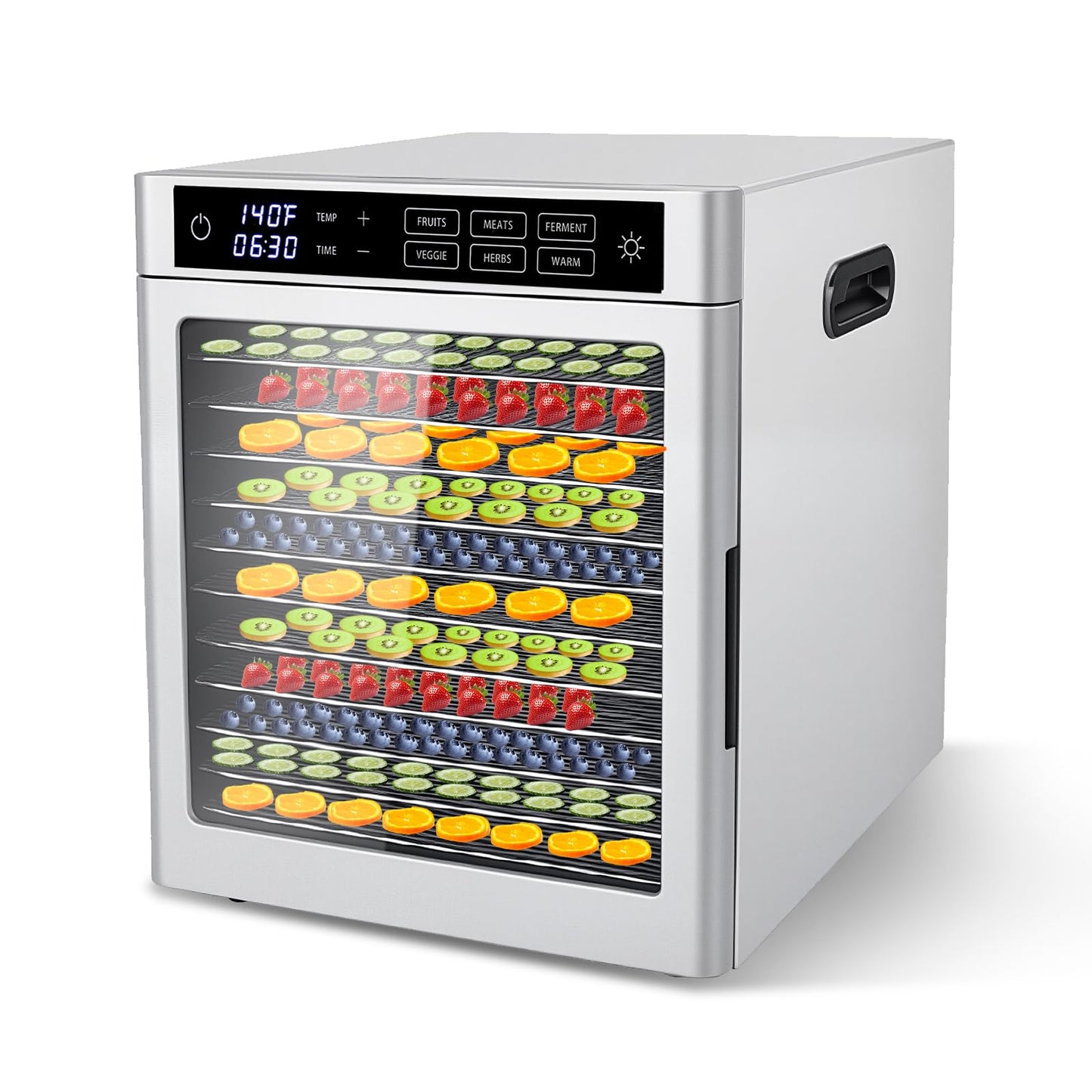 Commercial Food Dehydrator 12 Tray Stainless Steel with One-Touch Presets, 800W Professional Jerky Maker with Dual Fans, 360° Airflow, 86°F-185°F Digital Timer for Herbs, Fruits, Dog Treats