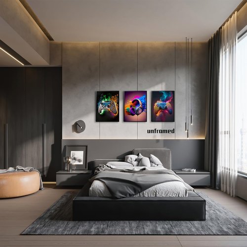 Gaming Room Canvas Wall Art Set by [Brand Name] - 3 Game Posters for Boys' Room | Unframed 12x16 In