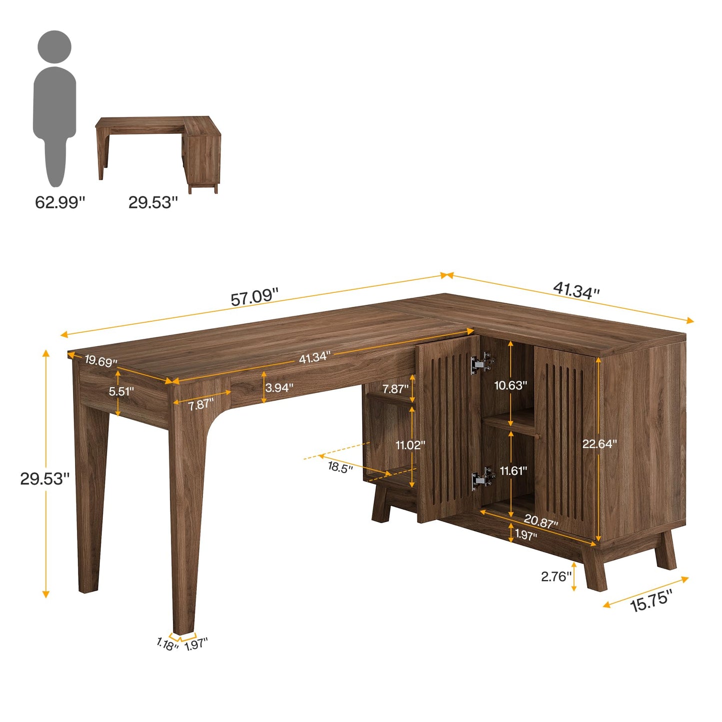 Tribesigns L-Shaped Desk with Storage Cabinet, 57-Inch Wood Corner Workstation, Home Office Computer Desk, Study Writing Table for Bedroom, Walnut