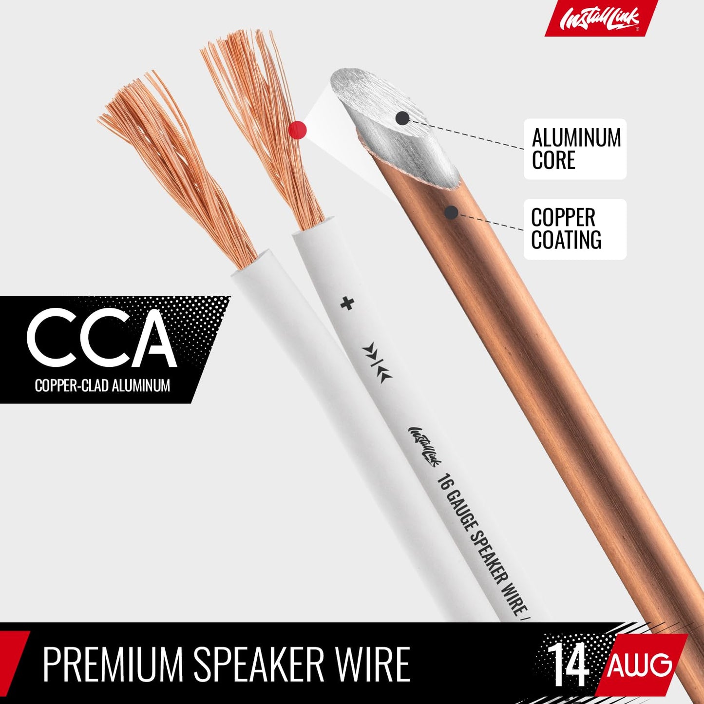 16 100ft, Install Link Gauge Speaker Wire (White) for Car, Home or RV Audio Cable, CCA