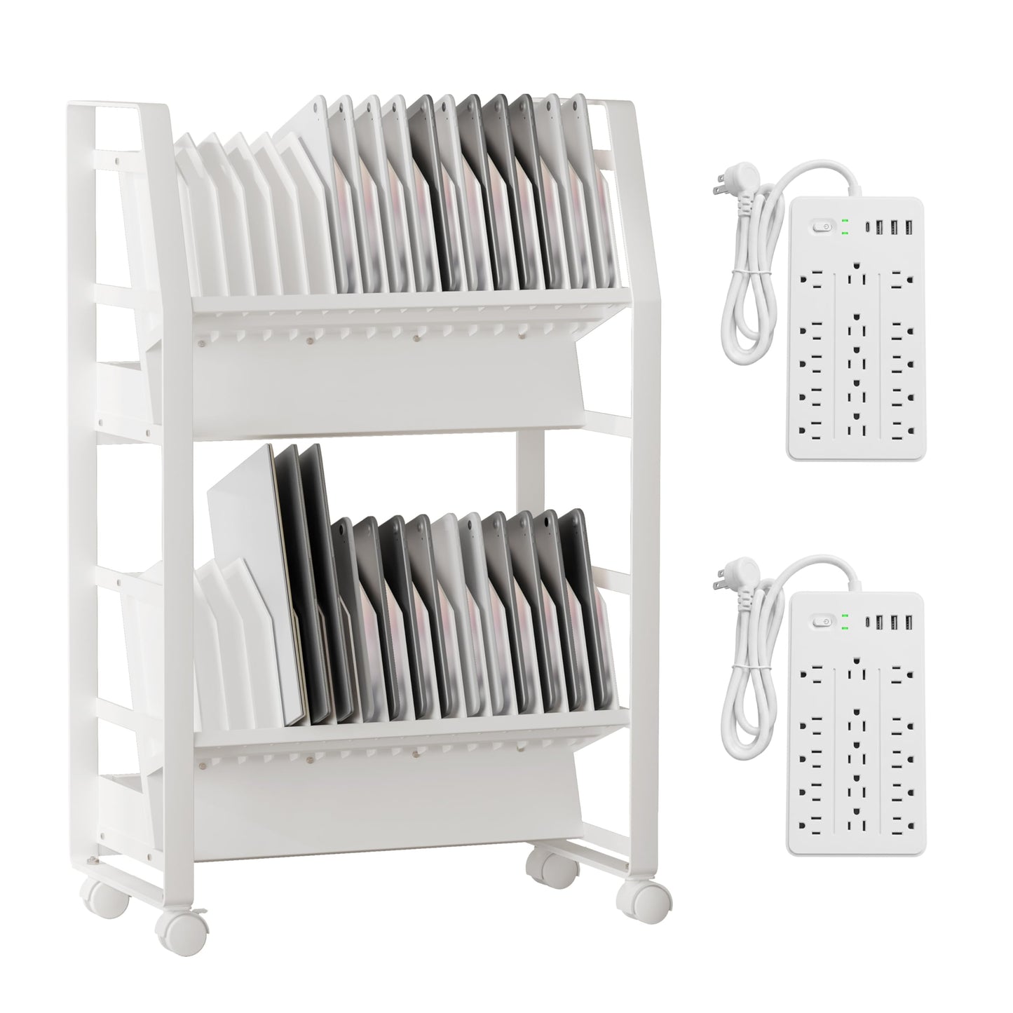 Chromebook Cart, Mobile Chromebook Charging Cart for iPads,Laptop Charging Cart , Chromebook Charging Station for Classroom, Compatible with Any Screen SizeEquipped with a 32-bit socket power strip.