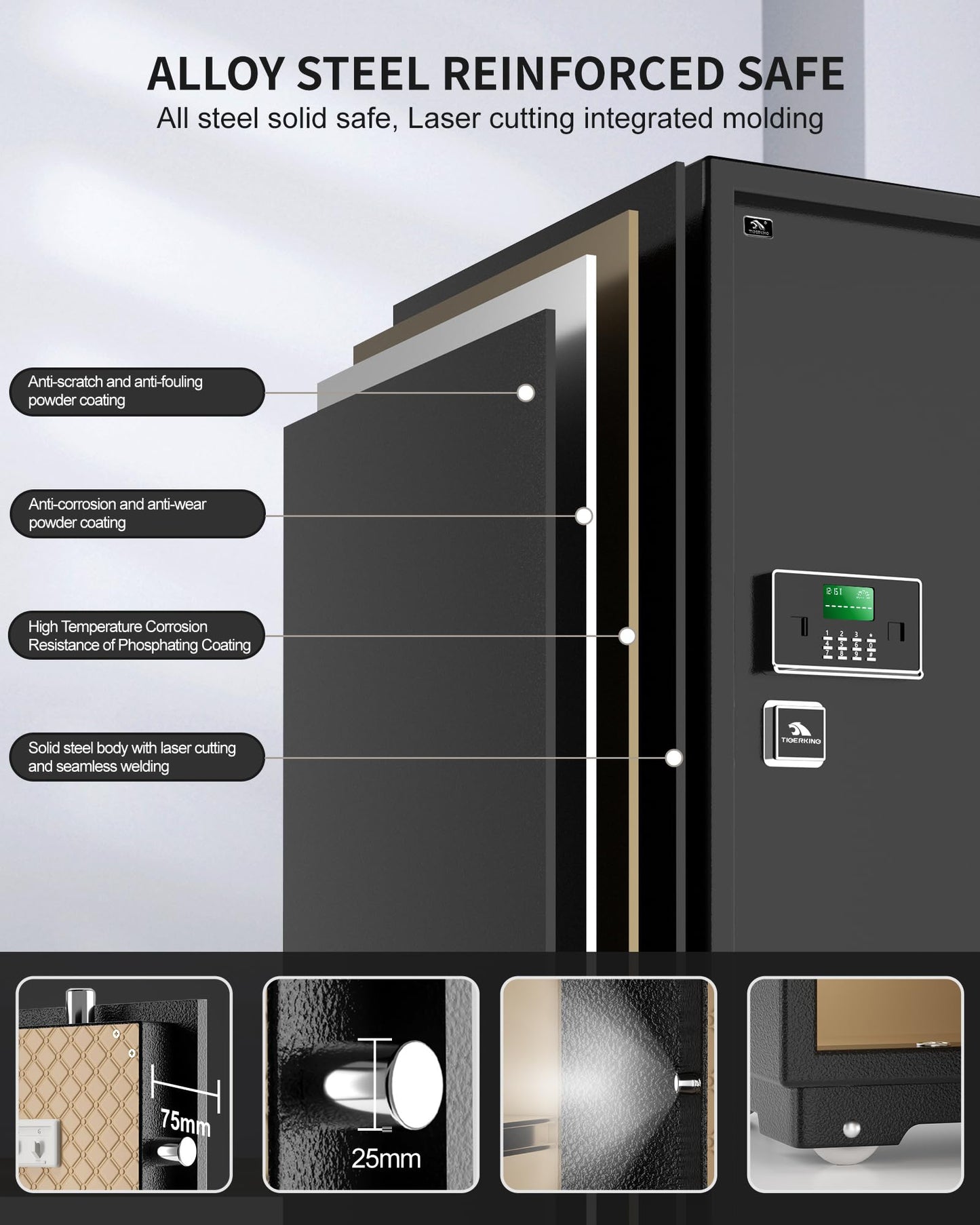 【US STOCK】TIGERKING 7.2 Cubic Feet Extra Large Heavy Duty Safe Box, Home Safe with Double Safety Key Lock and Separate Lock Box, Digital safe with 2 Removable Shelf for Home Hotel Office,132lbs