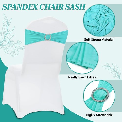 MDS Spandex Chair Sashes - Universal Fit Elastic Stretch Bands with Buckle for Weddings | Aqua Blue, Pack of 150